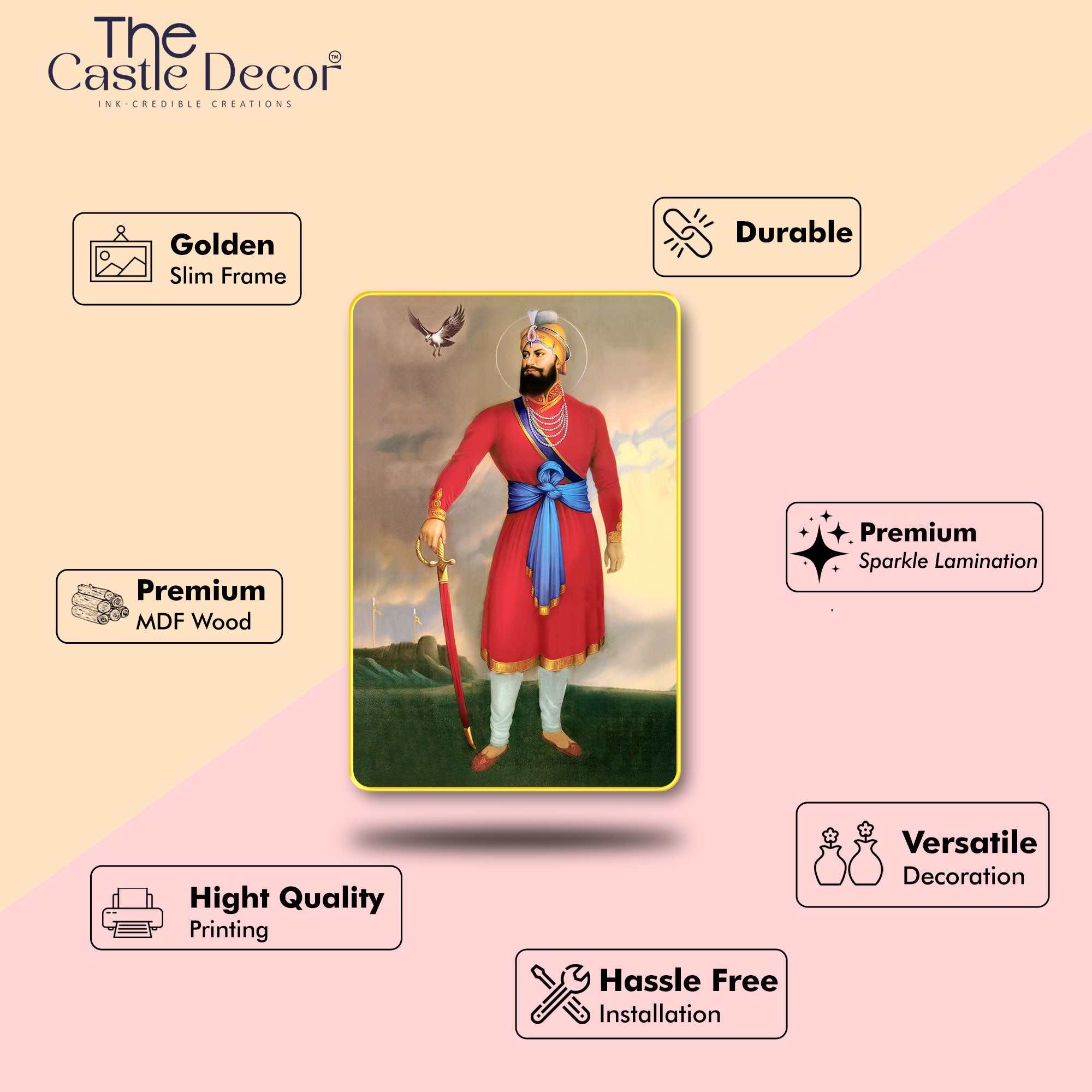 The Castle Decor Guru Gobind Singh Ji Devotional Wall Art | Sikh Warrior Religious Frame for Home Temple, Living Room & Gift Option 20X30 Inches