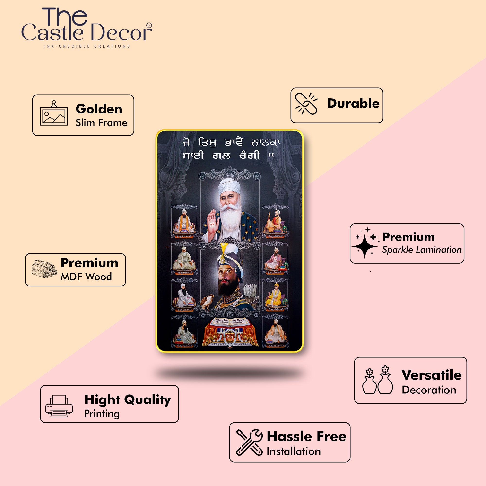 The Castle Decor Sikh Gurus Wall Art Photo Frame | Spiritual Painting for Home Decor, Living Room & Office | Religious Gift Option Wall Hanging Frame 20X30 Inches