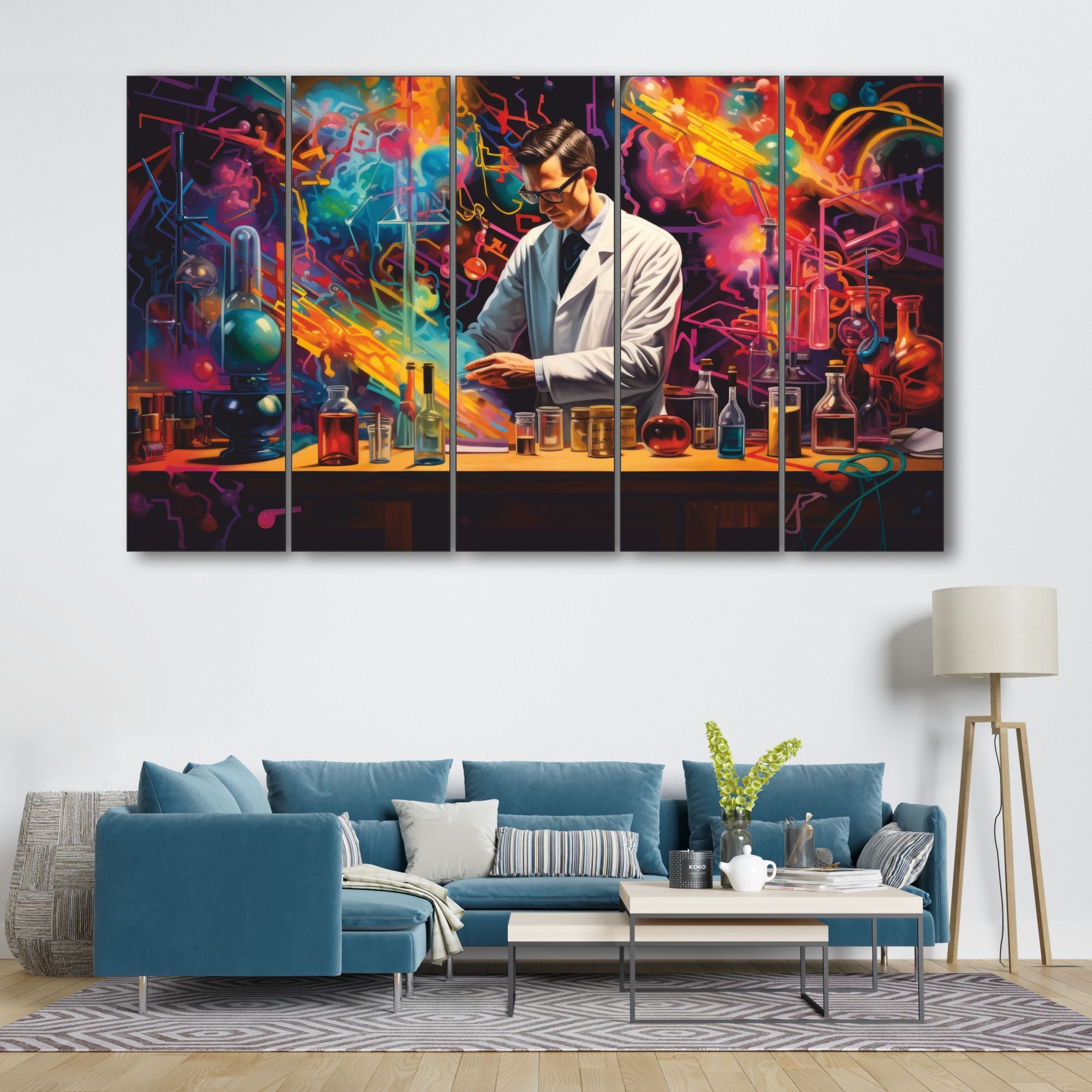 Doctor's lab Set of 5 Big Size Multiple Frames Wall Art Painting for living room,Bedroom,Drawing room,Hotels-Wooden Framed-Digital Painting