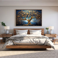 The Castle Decor golden tree canvas/Sparkle painting Big Size Wall Art for living room,Bedroom,Drawing room,Hotels-Wooden Framed-Digital Painting