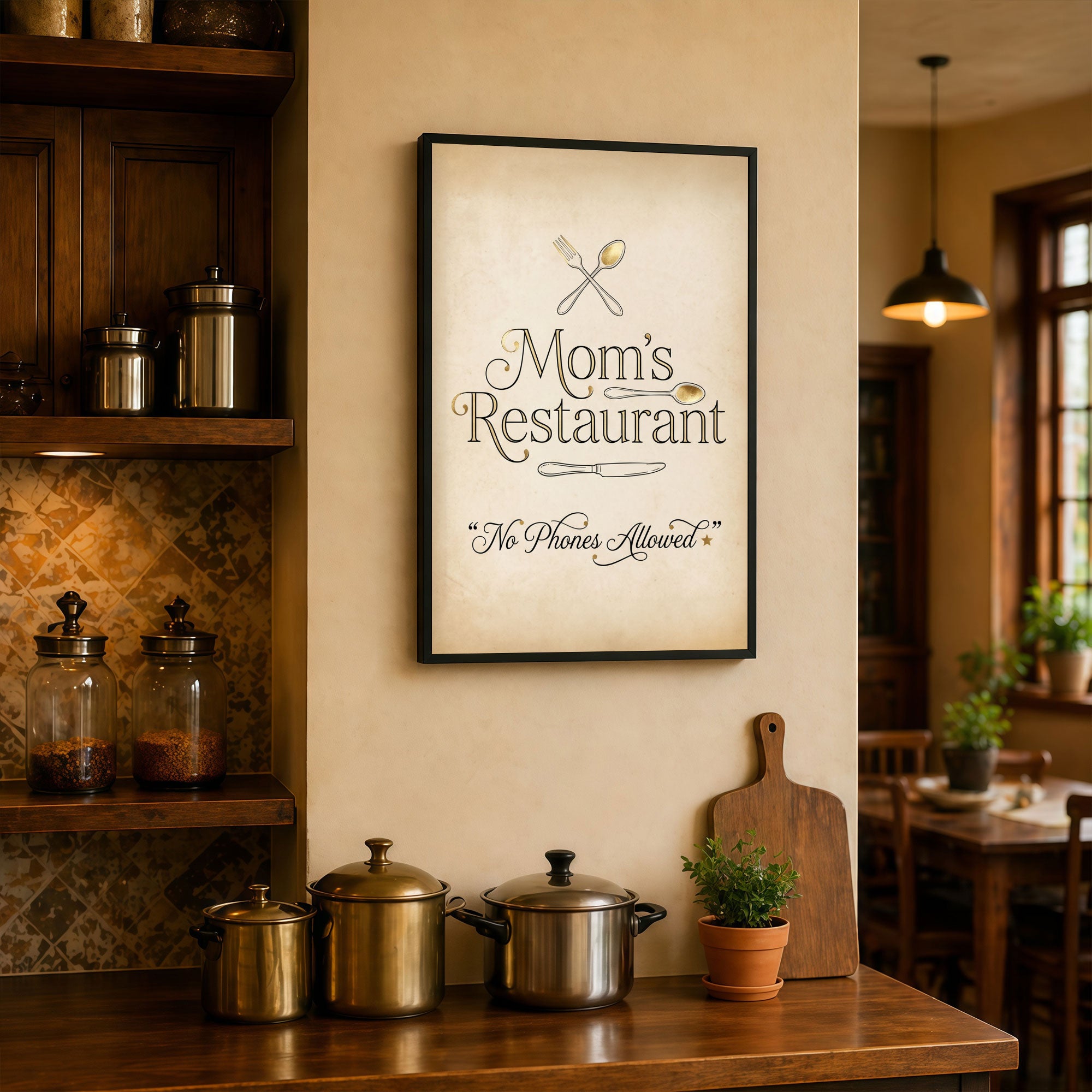The Castle Decor Mom’s Restaurant Wall Art Frame | Kitchen Quote Wall Decor | Sparkle Finish MDF Painting with Premium Fiber Frame for Home Dining Area