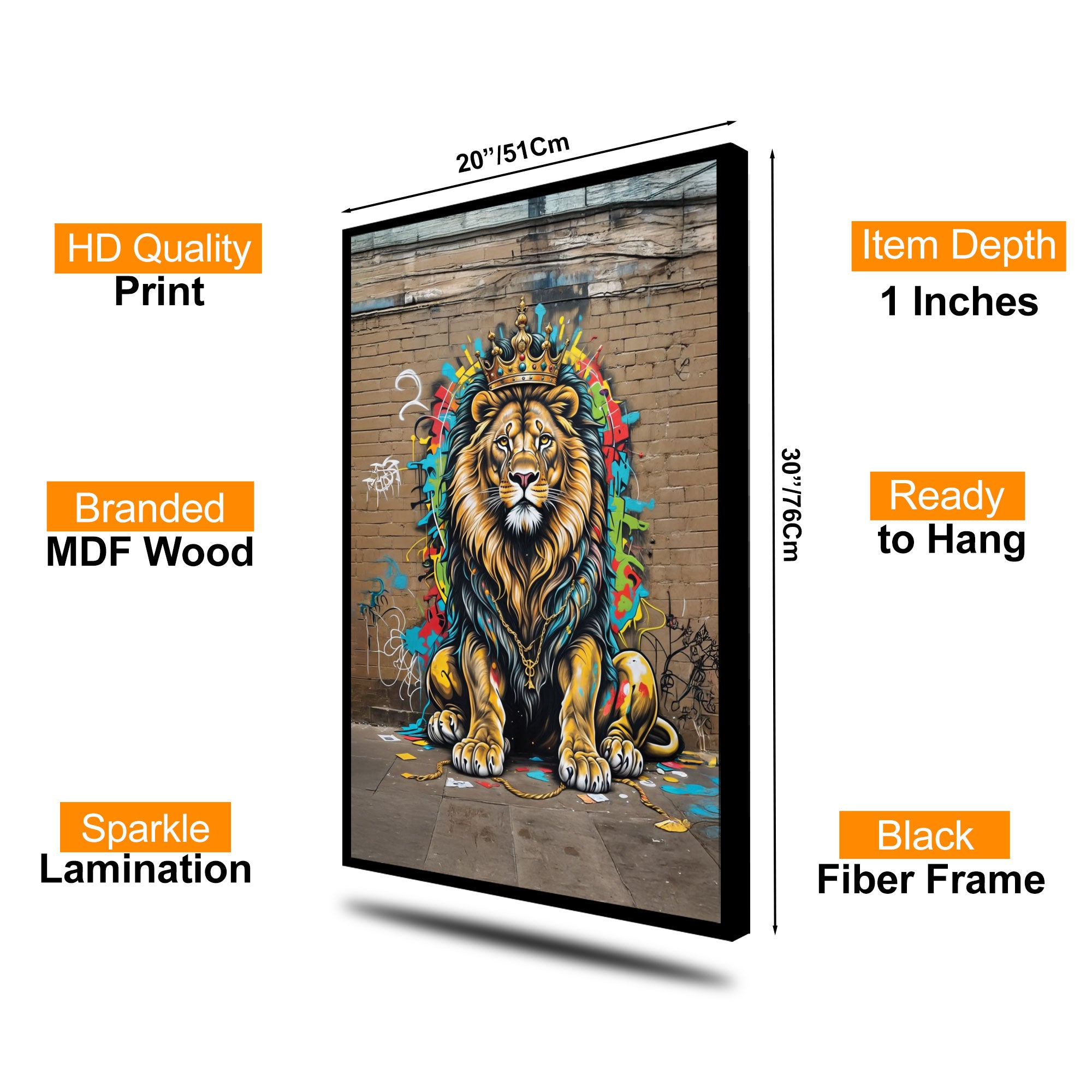 The Castle Decor Street Art Lion King Wall Art Poster, Graffiti Crowned Lion Abstract Artwork with Premium Sparkle Finish, 20×30 Inch Wall Décor for Studio & Office