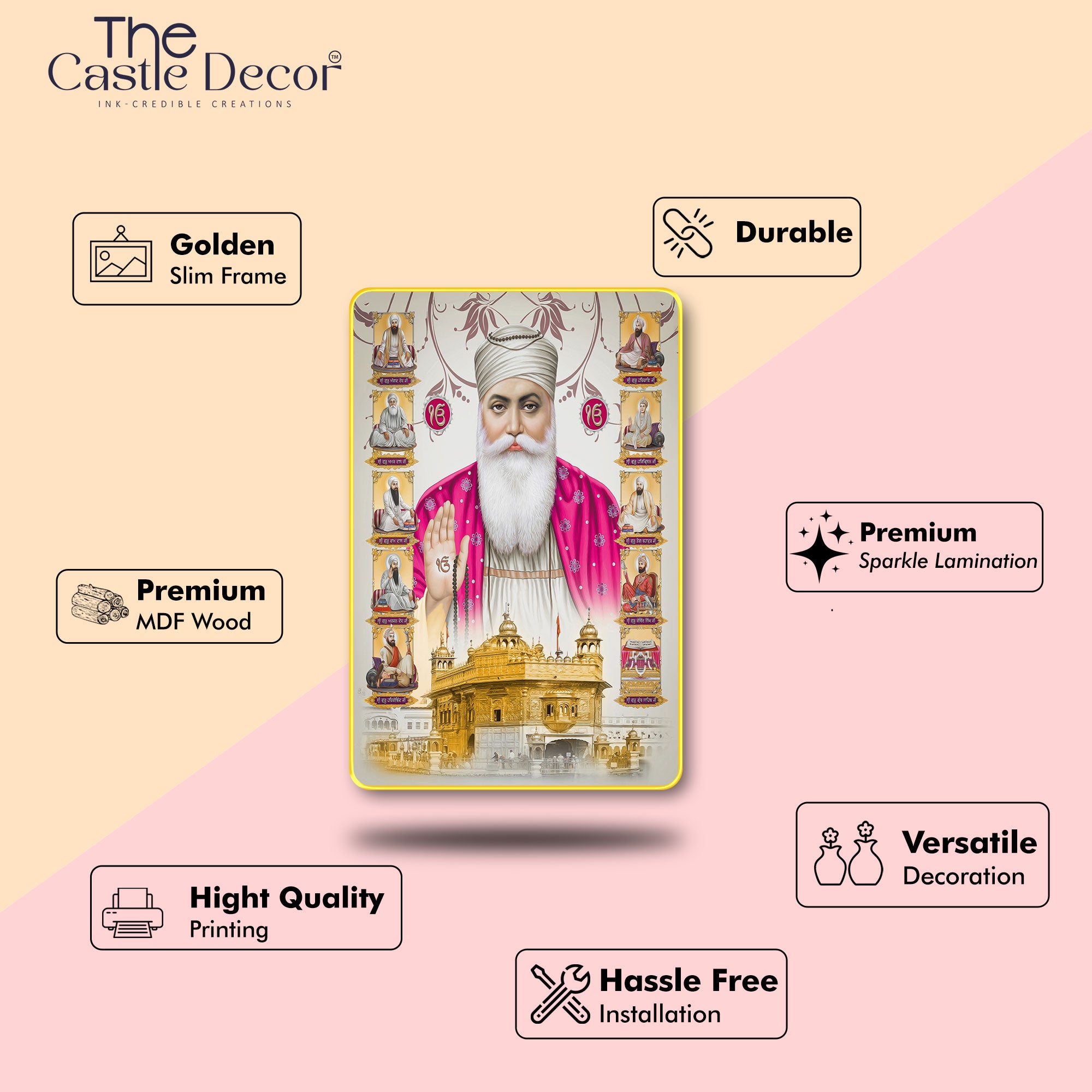 The Castle Decor Guru Nanak Dev Ji Wall Art Frame | Spiritual Religious Painting for Home Decor, Living Room & Office | Devotional Gift Wall Hanging Photo Frame 20X30
