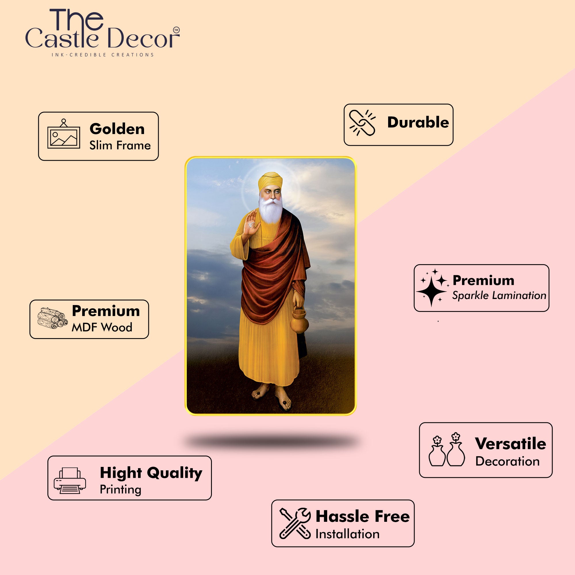 The Castle Decor Guru Nanak Dev Ji Wall Frame | Spiritual Sikh Wall Art for Home, Living Room, Bedroom, Office & Gift Décor 20X30 Inches