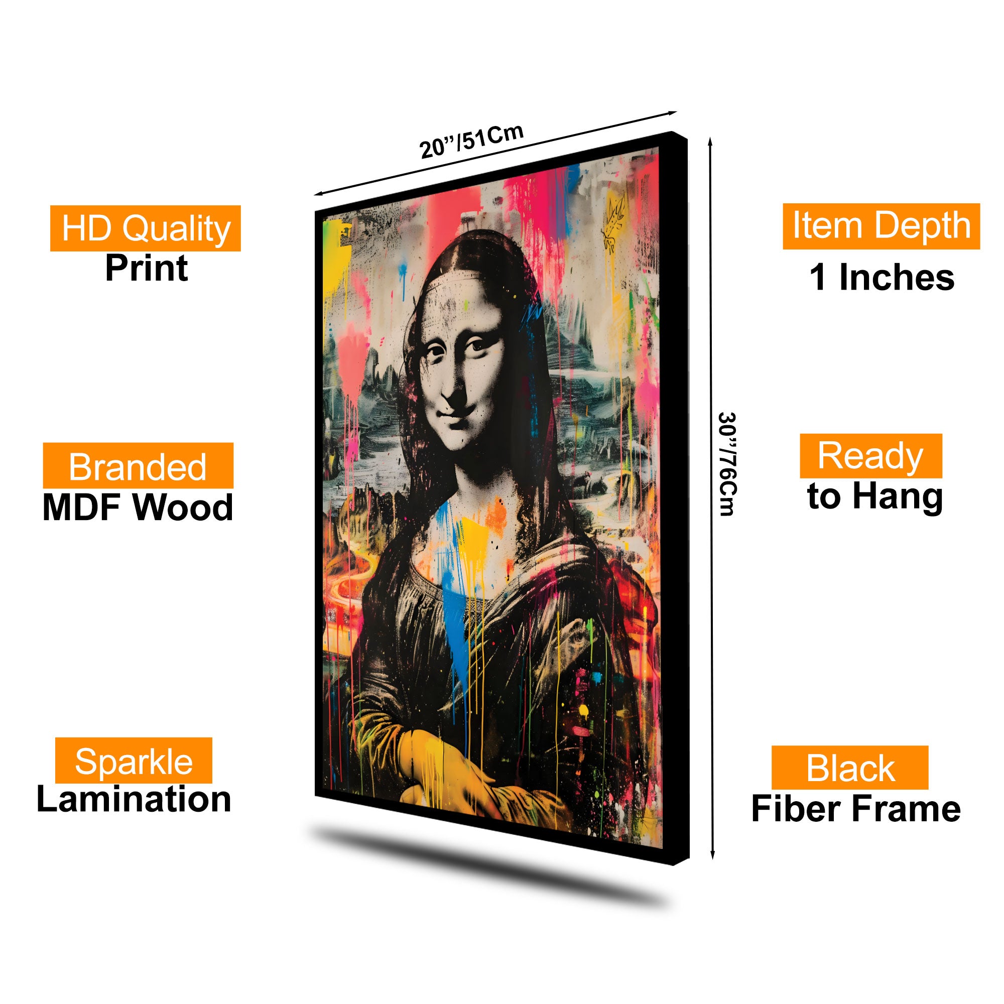The Castle Decor Mona Lisa Modern Graffiti Wall Art – Classic Art Reimagined with Bold Paint Splash Design, Premium Sparkle Finish, 20×30 Inch Contemporary Wall Décor