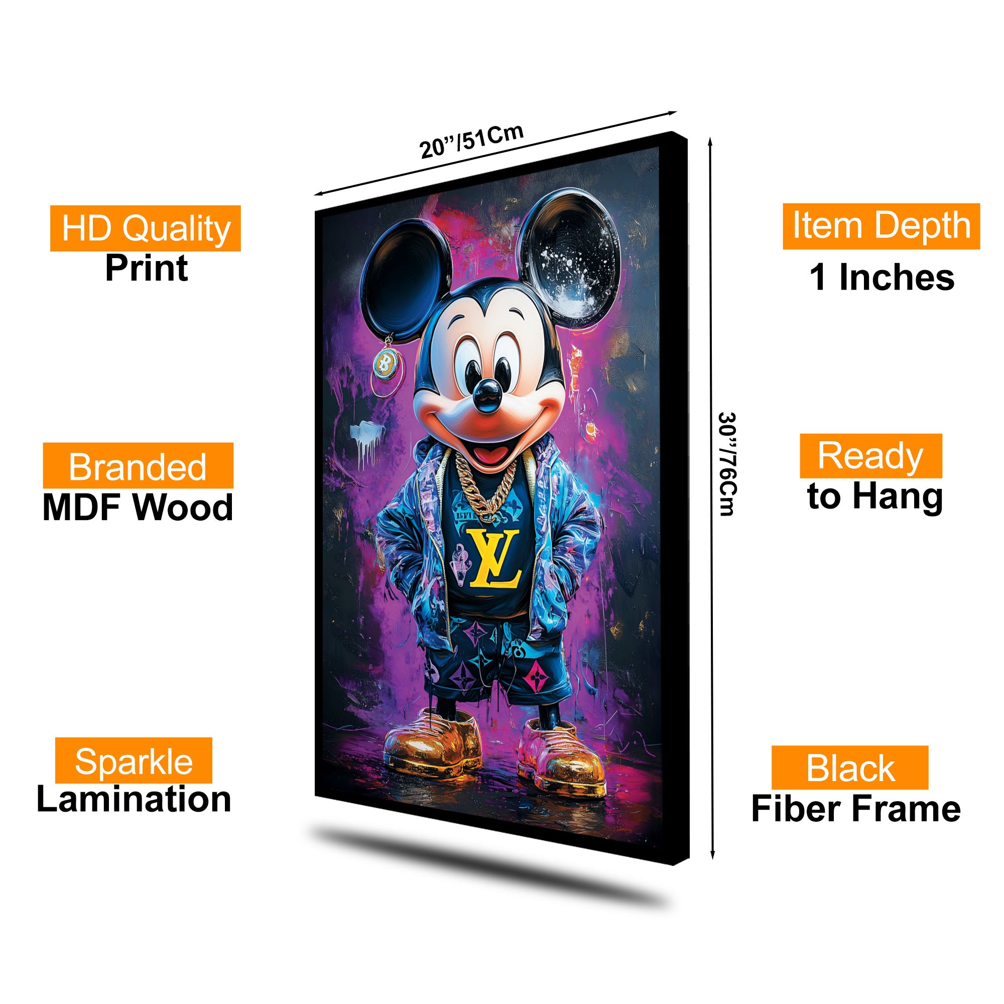 The Castle Decor Designer Cartoon Wealth Wall Art – Luxury Fashion Pop Art Character with Crypto Inspired Details, Premium Sparkle Finish, 20×30 Inch Office Wall Décor