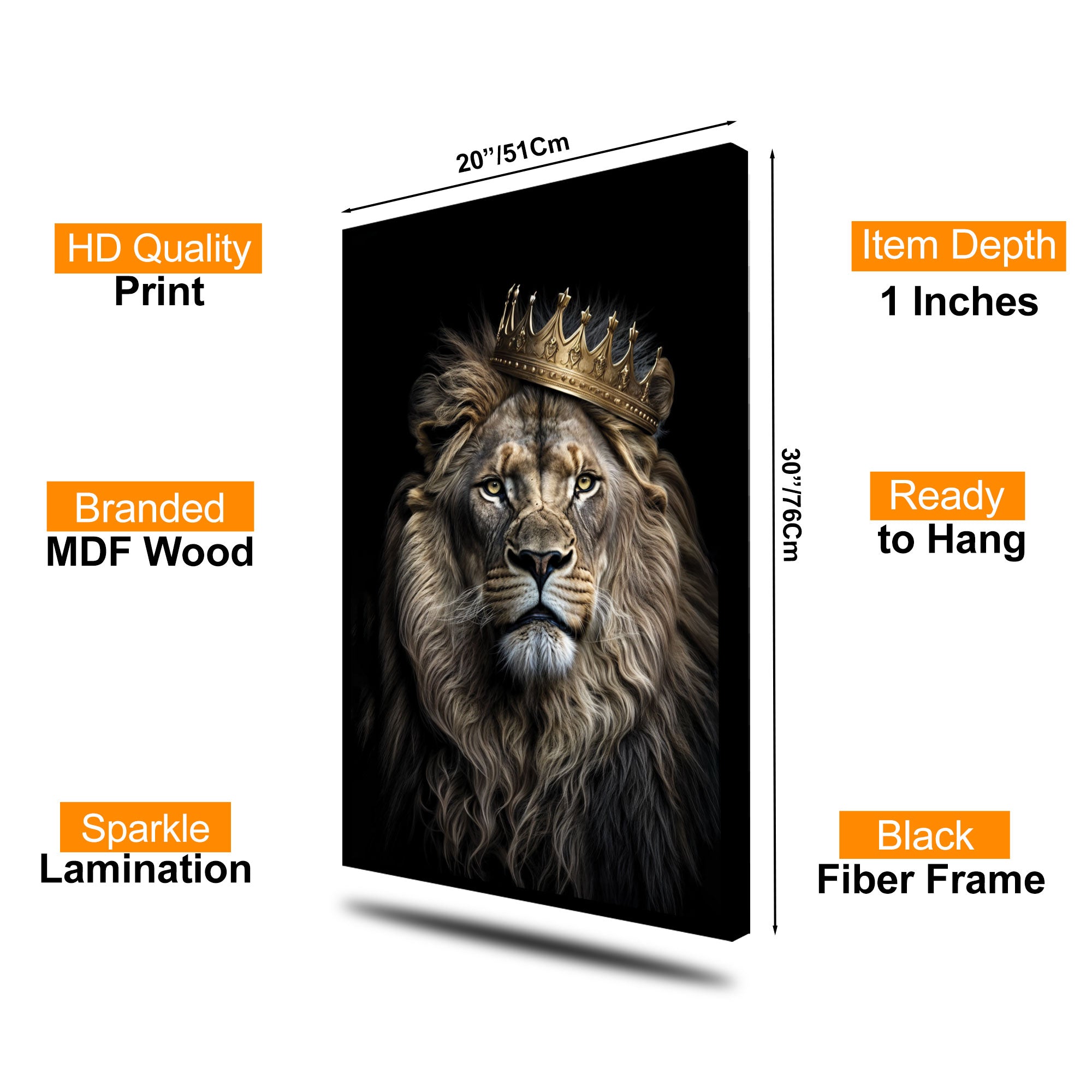 The Castle Decor Crowned Lion King Wall Art Poster, Royal Power Wildlife Artwork with Luxury Sparkle Finish, 20×30 Inch Wall Décor for Living Room & Office