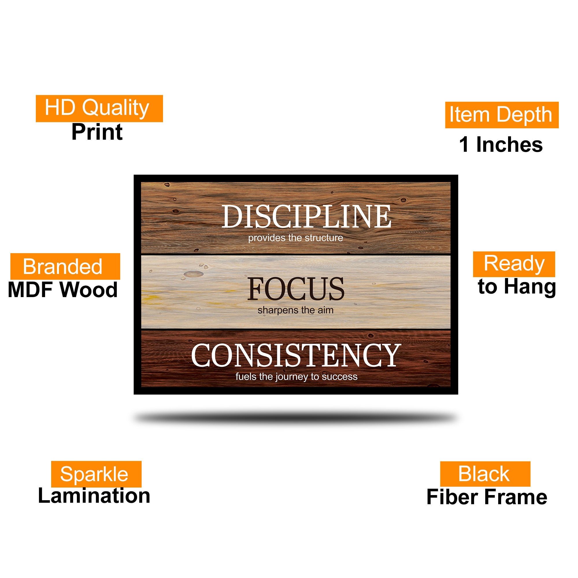 The Castle Decor Motivational Quote Wall Painting – Discipline Focus Consistency Wall Art for Office & Study Room | 20x30 Inch Inspirational Sparkle Lamination with Black Fiber Frame
