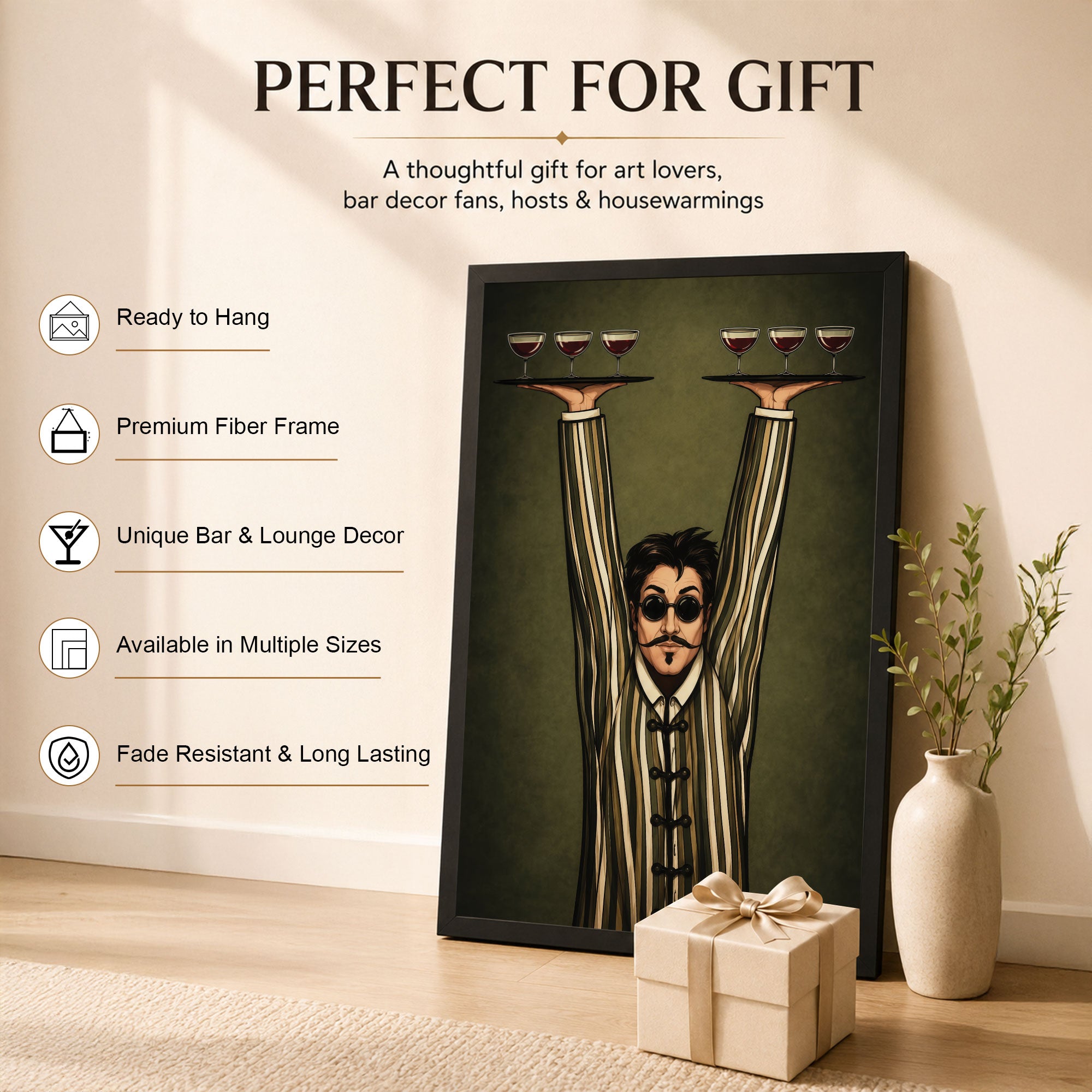 The Castle Decor Vintage Waiter Wine Glass Wall Painting for Bar & Lounge Decor | Premium Framed Art Print for Home Bar, Cafe & Restaurant