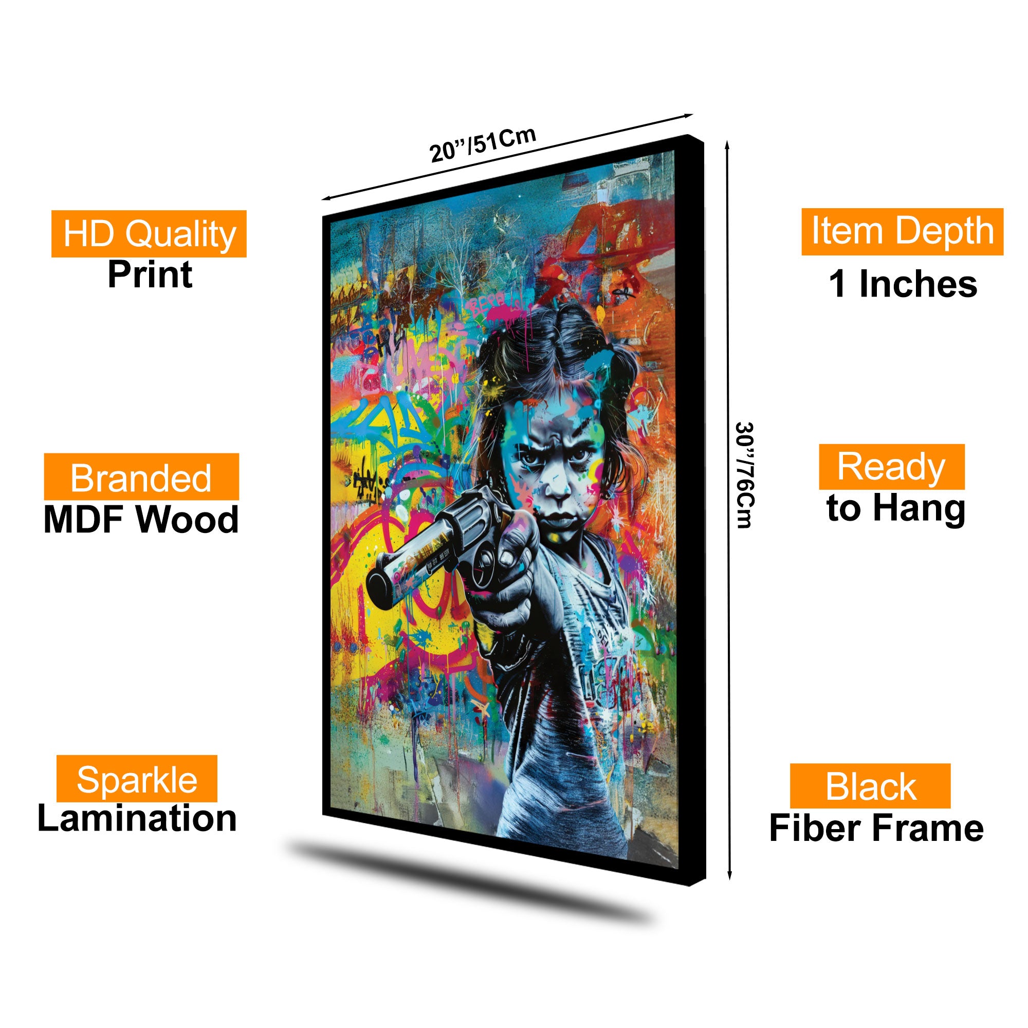 The Castle Decor Street Art Graffiti Wall Painting – Bold Girl Power Abstract Artwork, Modern Sparkle Finish Wall Décor, 20×30 Inch
