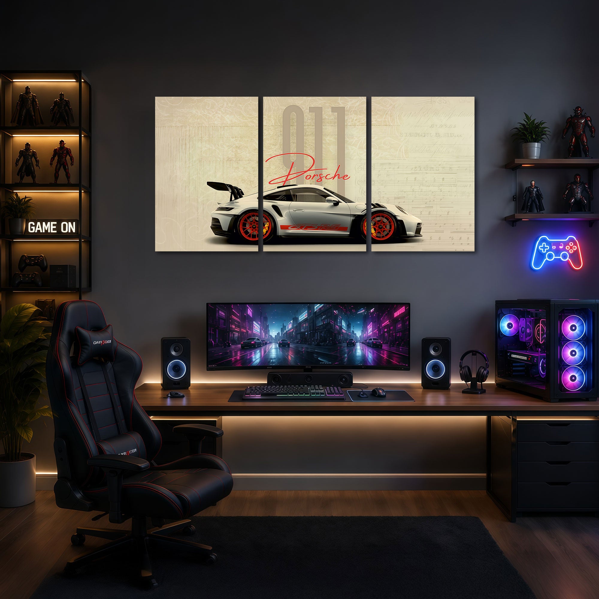 The Castle Decor Porsche 911 GT3 RS MDF Wall Art Set of 3 Luxury Sports Car Wall Decor for Bedroom Office Gaming Room Living Room Home Decoration