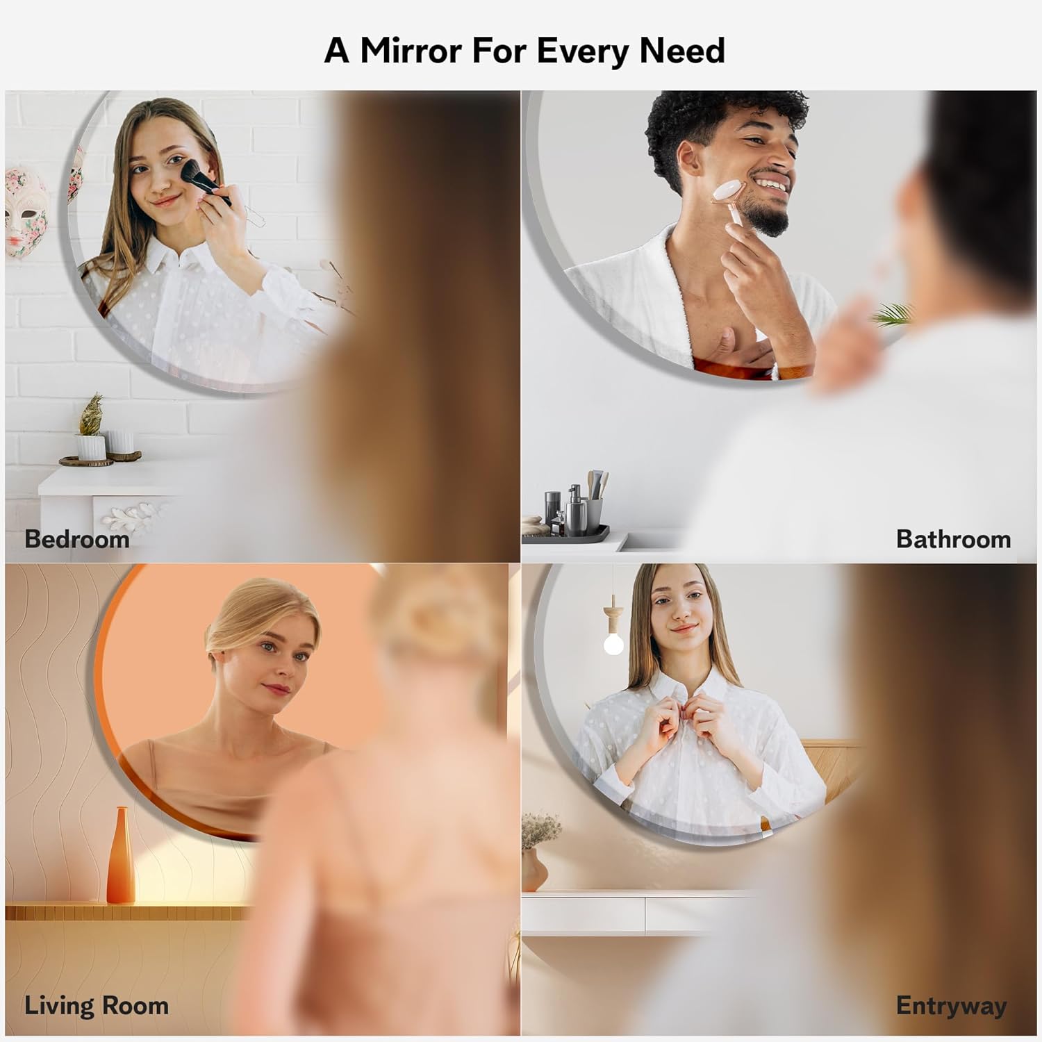 The Castle Decor Round Glass Mirror for Bathroom Wall, Frameless 5mm Silver Glass Mirror with Beveled Edges, 24x24 Inch
