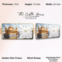 The Castle Decor Golden Temple Wall Clock 24x12 Inch | Silent Sweep Decorative Wall Clock