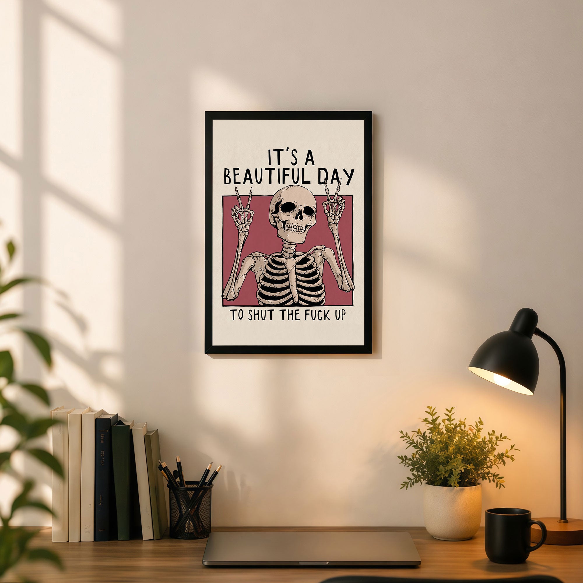 The Castle Decor It’s A Beautiful Day Funny Skull Wall Art Frame | Bold Sarcastic Quote Decor for Room, Office & Gaming Setup