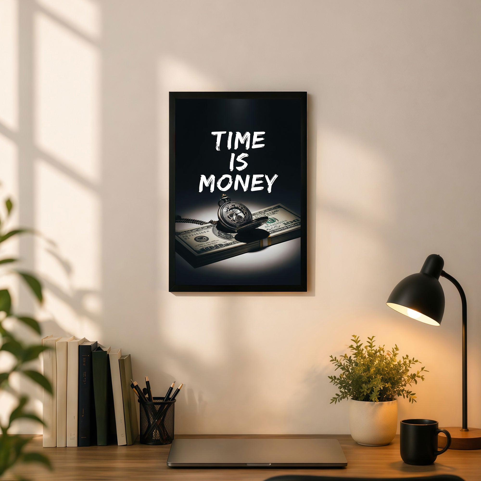 The Castle Decor Time is Money Motivational Wall Art Frame | Success Quote Poster for Office, Business, Trading Room | Premium HD Print with Sparkle Finish