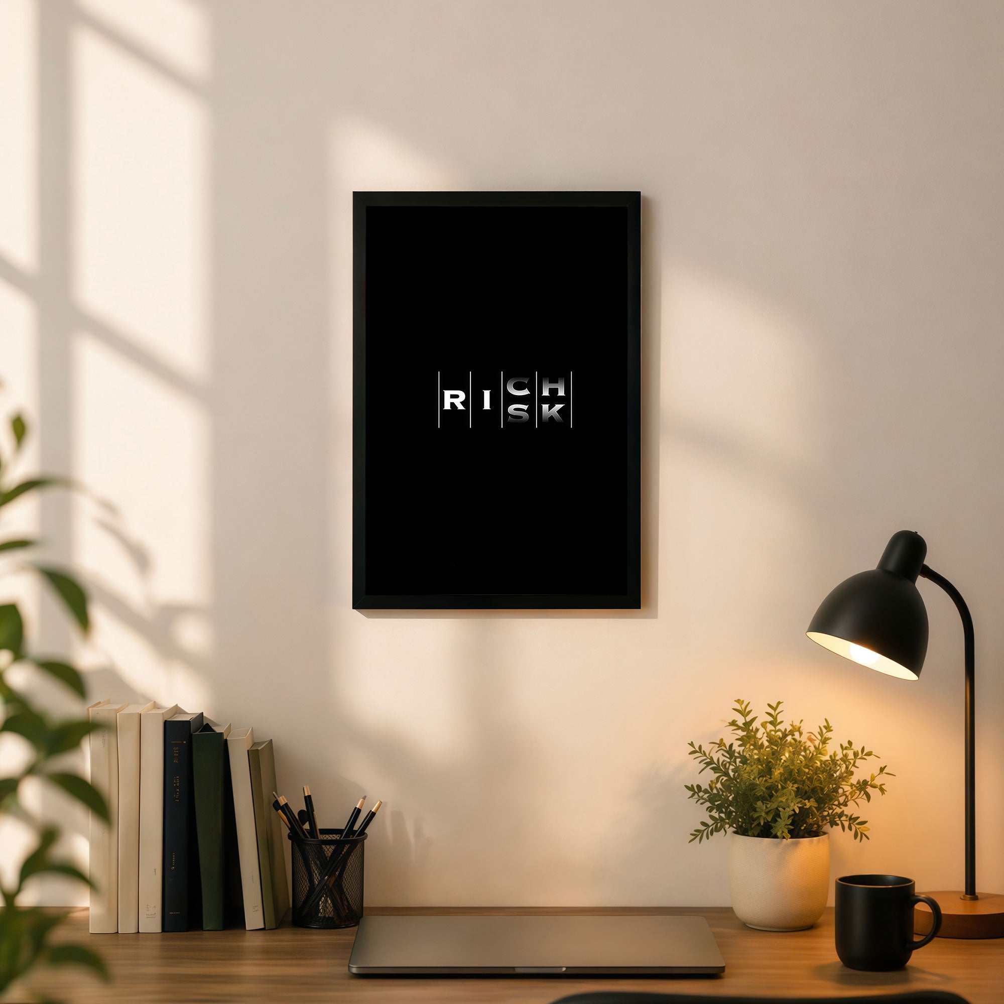The Castle Decor Risk Motivational Wall Art Frame | Minimal Bold Typography Poster for Office, Startup, Study Room | Black Modern HD Print Décor