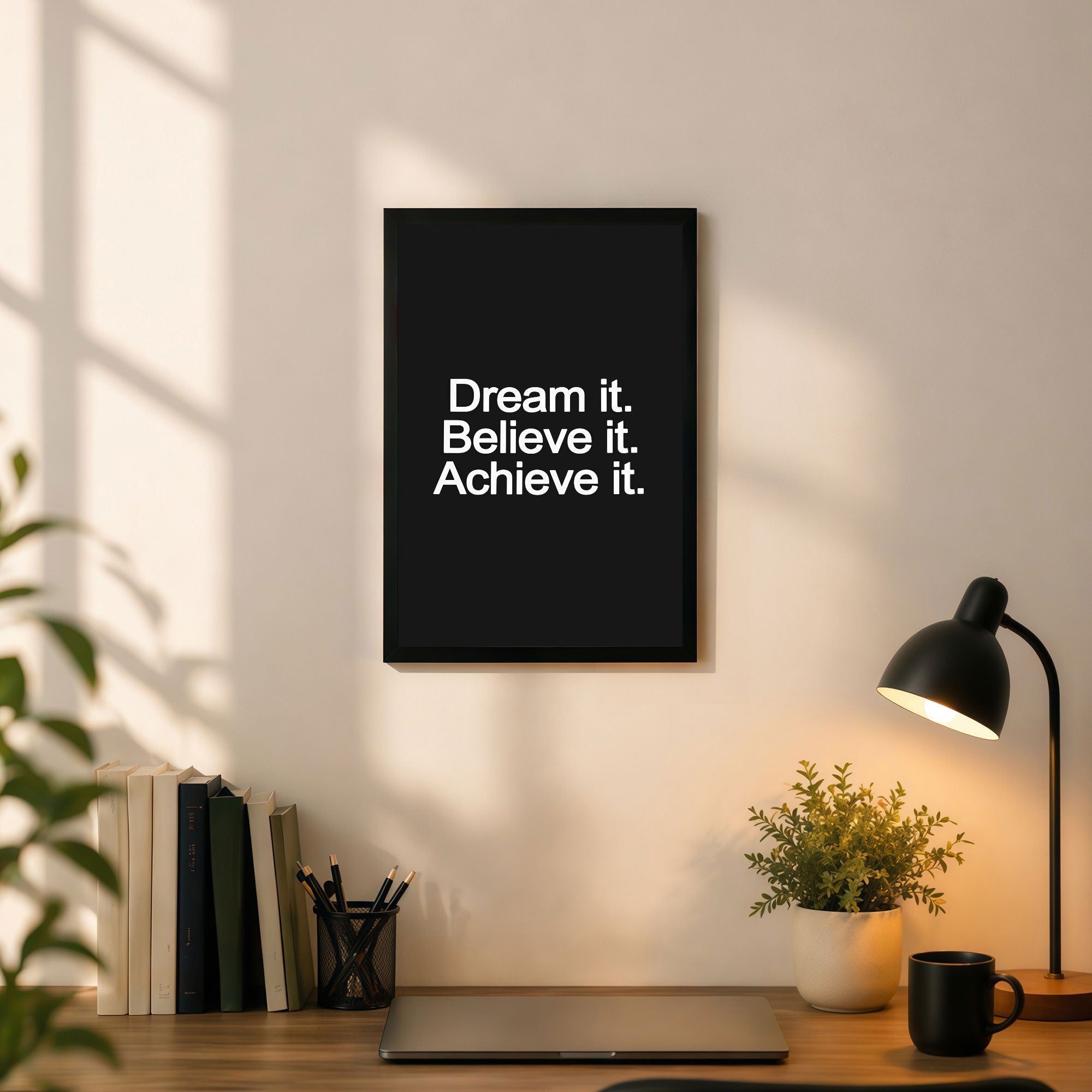 The Castle Decor Dream It Believe It Achieve It Wall Art Frame | Minimal Motivational Quote Poster for Office, Bedroom & Workspace Decor