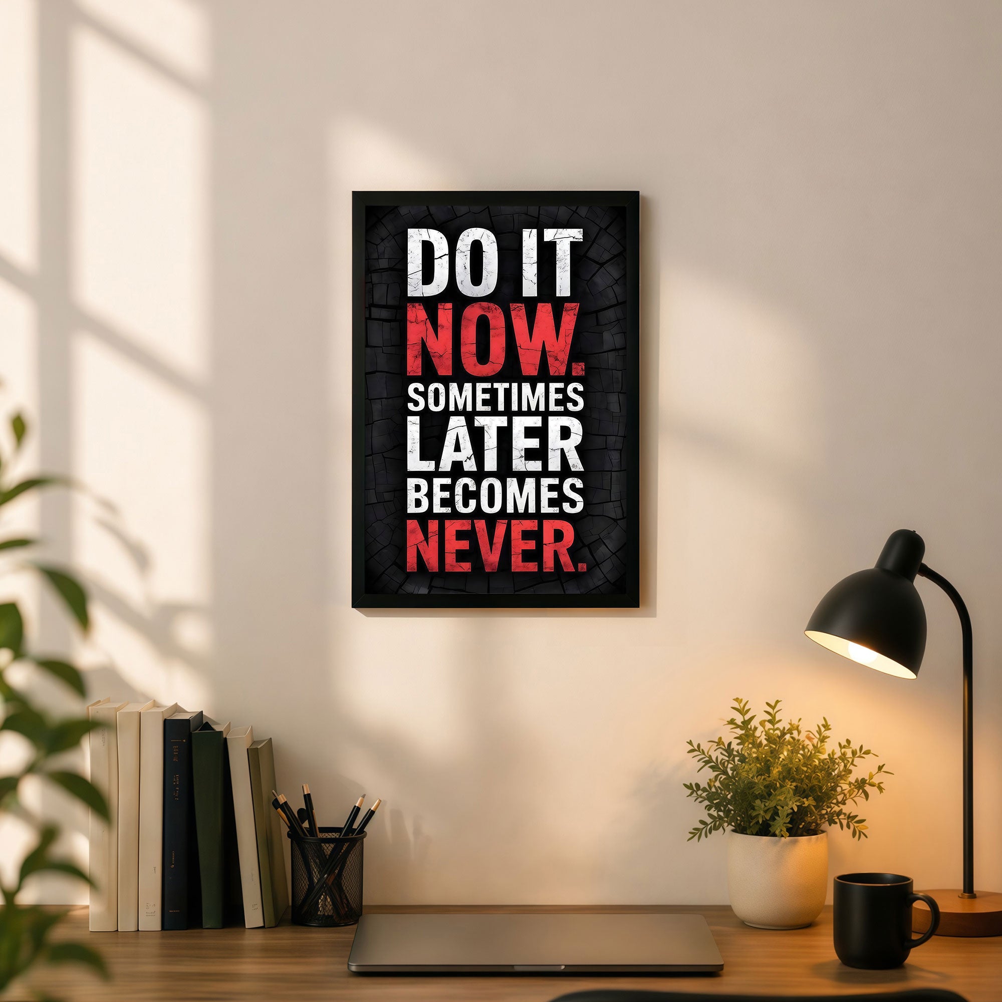 The Castle Decor Do It Now Motivational Wall Art Frame | Procrastination Quote Poster for Office Study & Workspace Decor