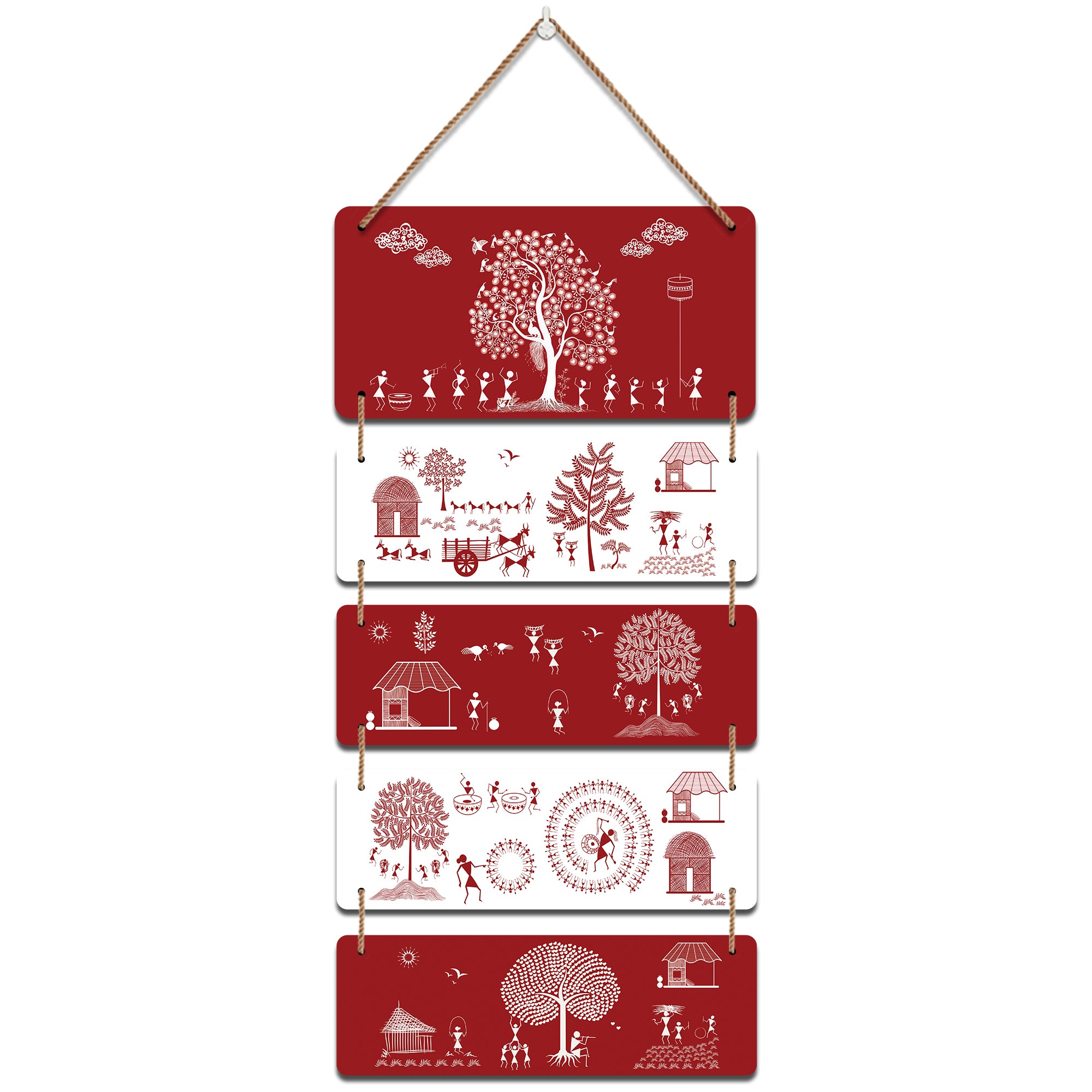The Castle Decor Warli Tribal Art Wooden Wall Hanging Decoration Items for Home | Bedroom | Mdf Designer Artwork Decorative for Living Room | Ideal Gifts | Stylish Modern Decor Item (12x26 Inches)