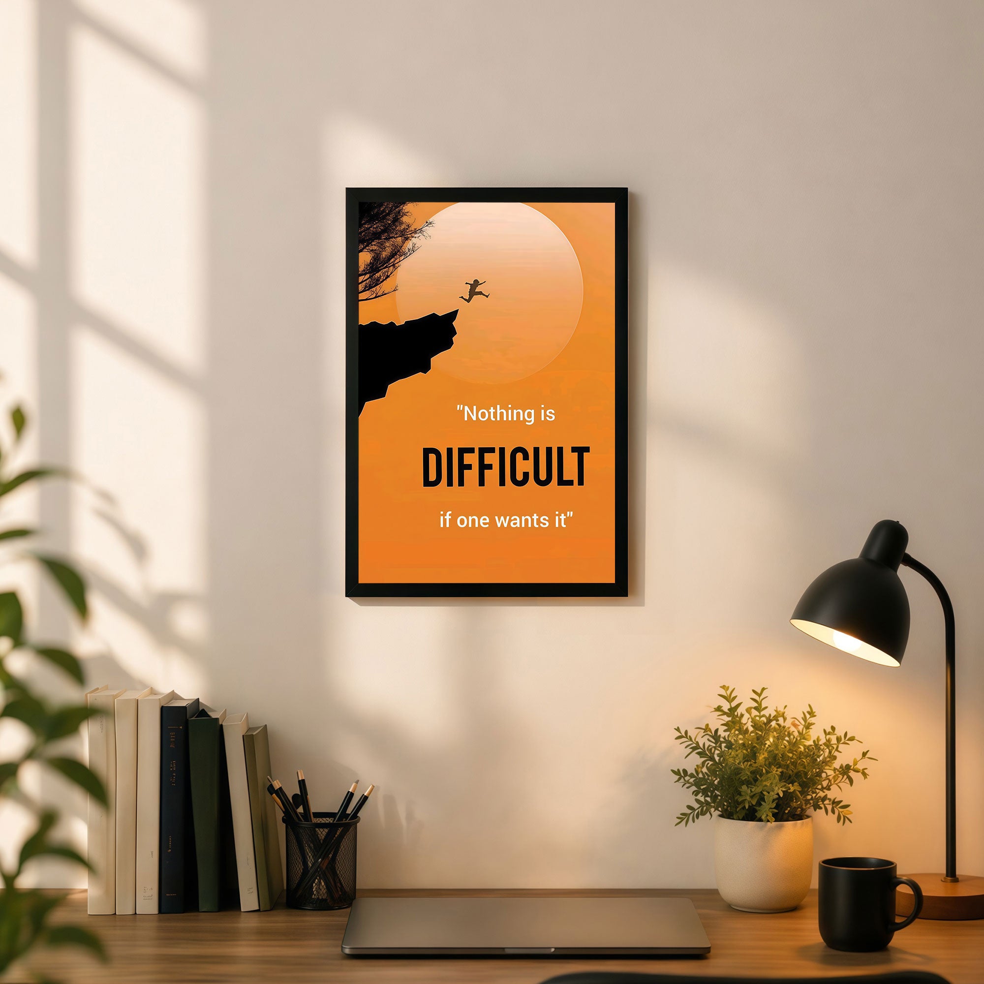 The Castle Decor Nothing Is Difficult Motivational Wall Art Frame | Inspirational Success Quote Decor for Office & Home