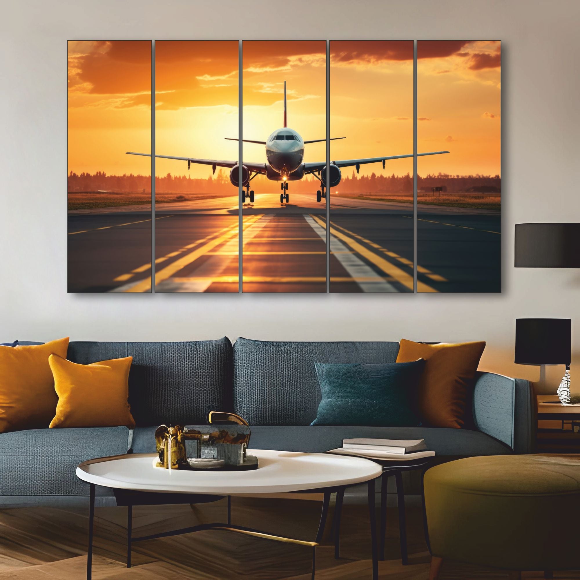 Aviation art Set of 5 Big Size Multiple Frames Wall Art Painting for living room,Bedroom,Drawing room,Hotels-Wooden Framed-Digital Painting