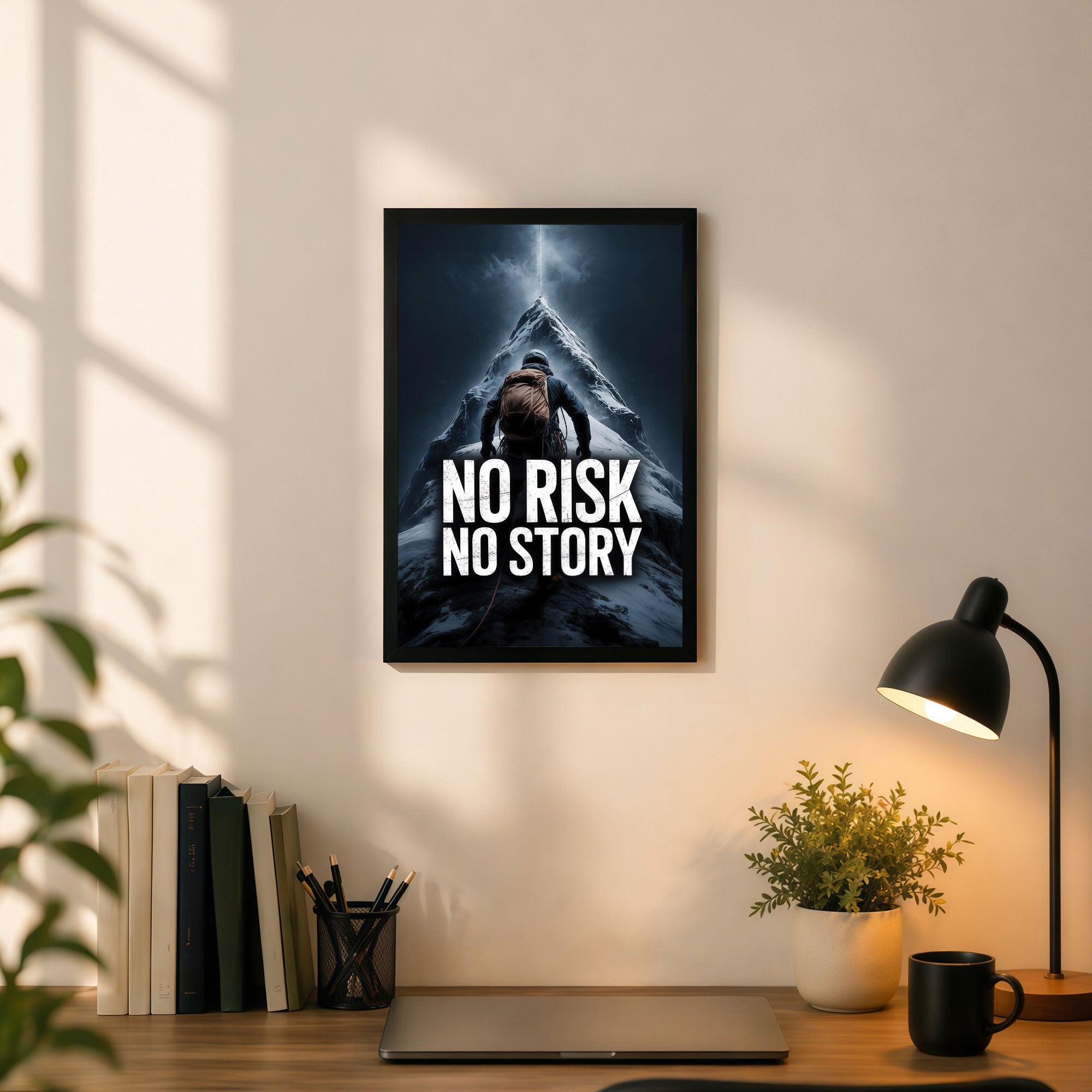 The Castle Decor No Risk No Story Motivational Wall Art Frame | Inspirational Quote Climbing Poster for Office, Gym & Study Room Decor