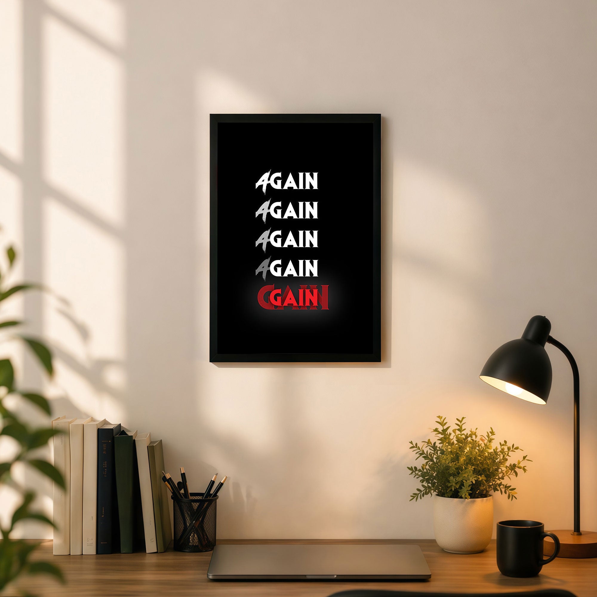 The Castle Decor Again Again Again Gain Motivational Wall Art Frame | Hard Work Success Quote Poster for Office, Gym | Bold Typography HD Print
