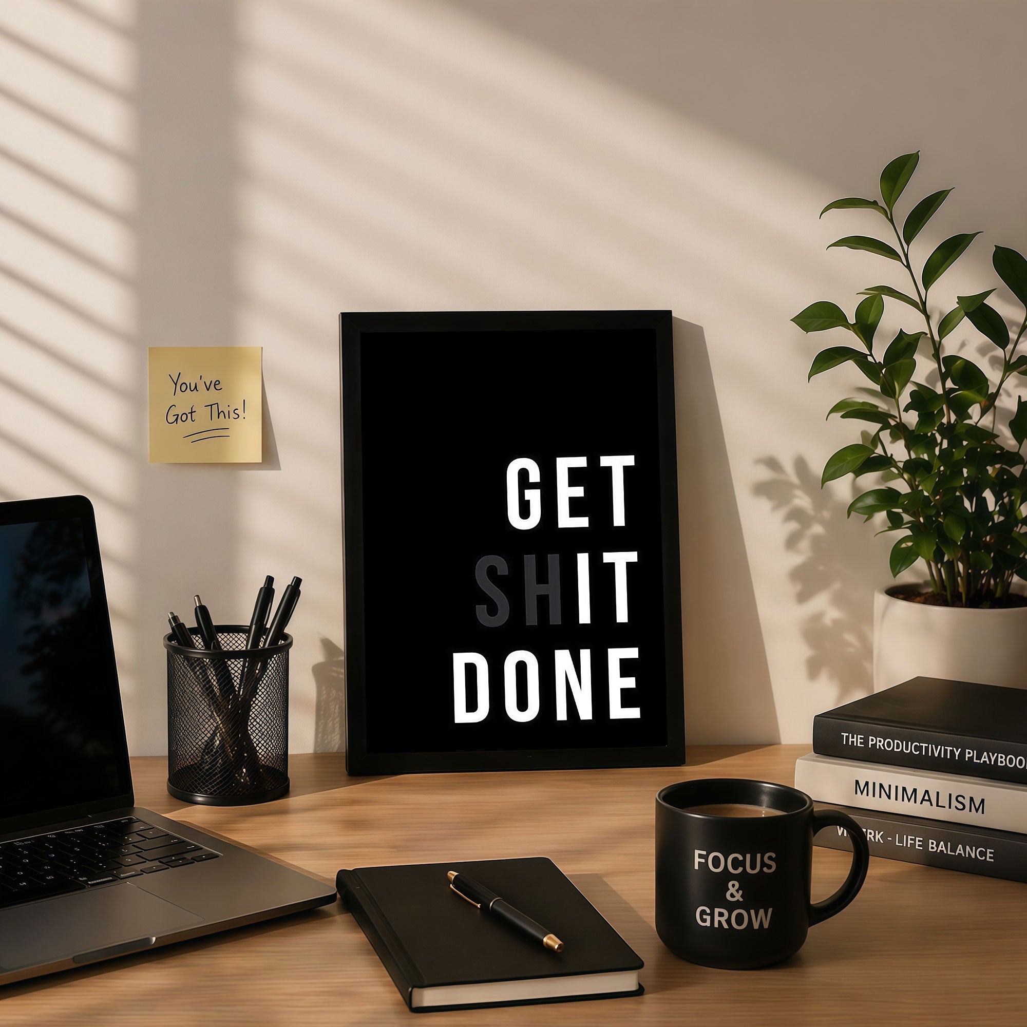 The Castle Decor Get Shit Done Motivational Wall Art Frame | Bold Typography Quote Poster for Office, Workspace & Home Decor