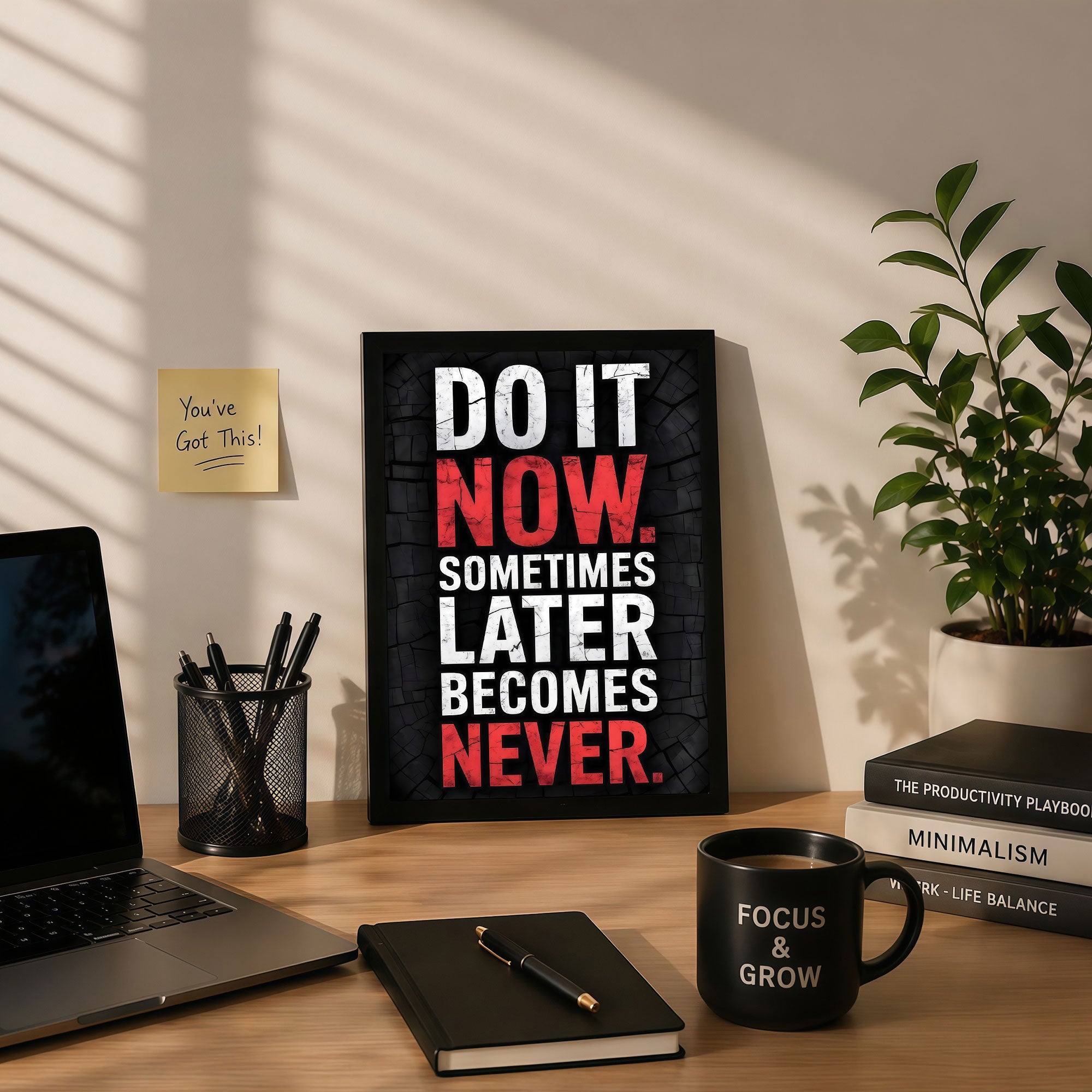 The Castle Decor Do It Now Motivational Wall Art Frame | Procrastination Quote Poster for Office Study & Workspace Decor