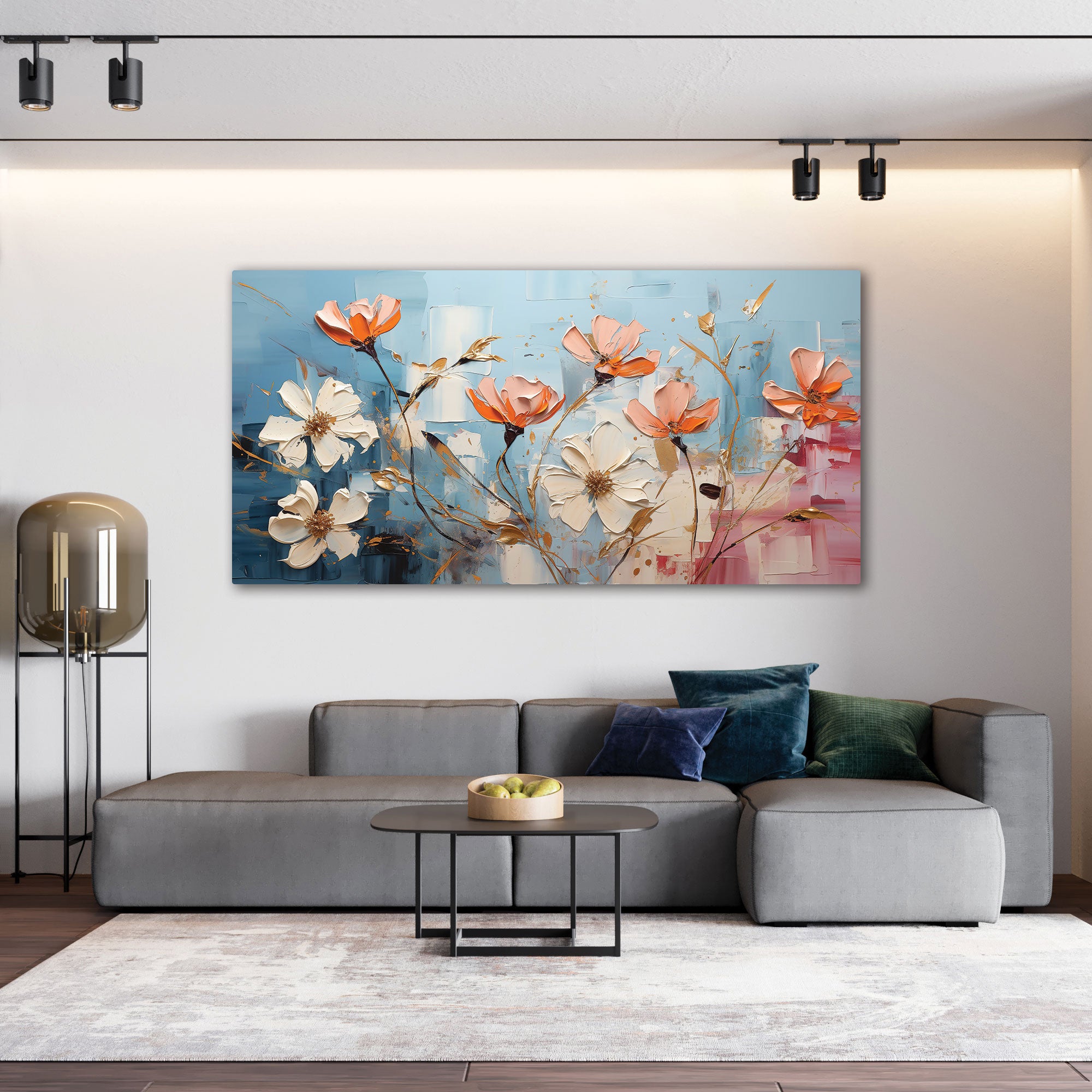 Multi flowresAbstract Canvas painting with frame Big Size Wall Art for living room,Bedroom,Drawing room,Hotels