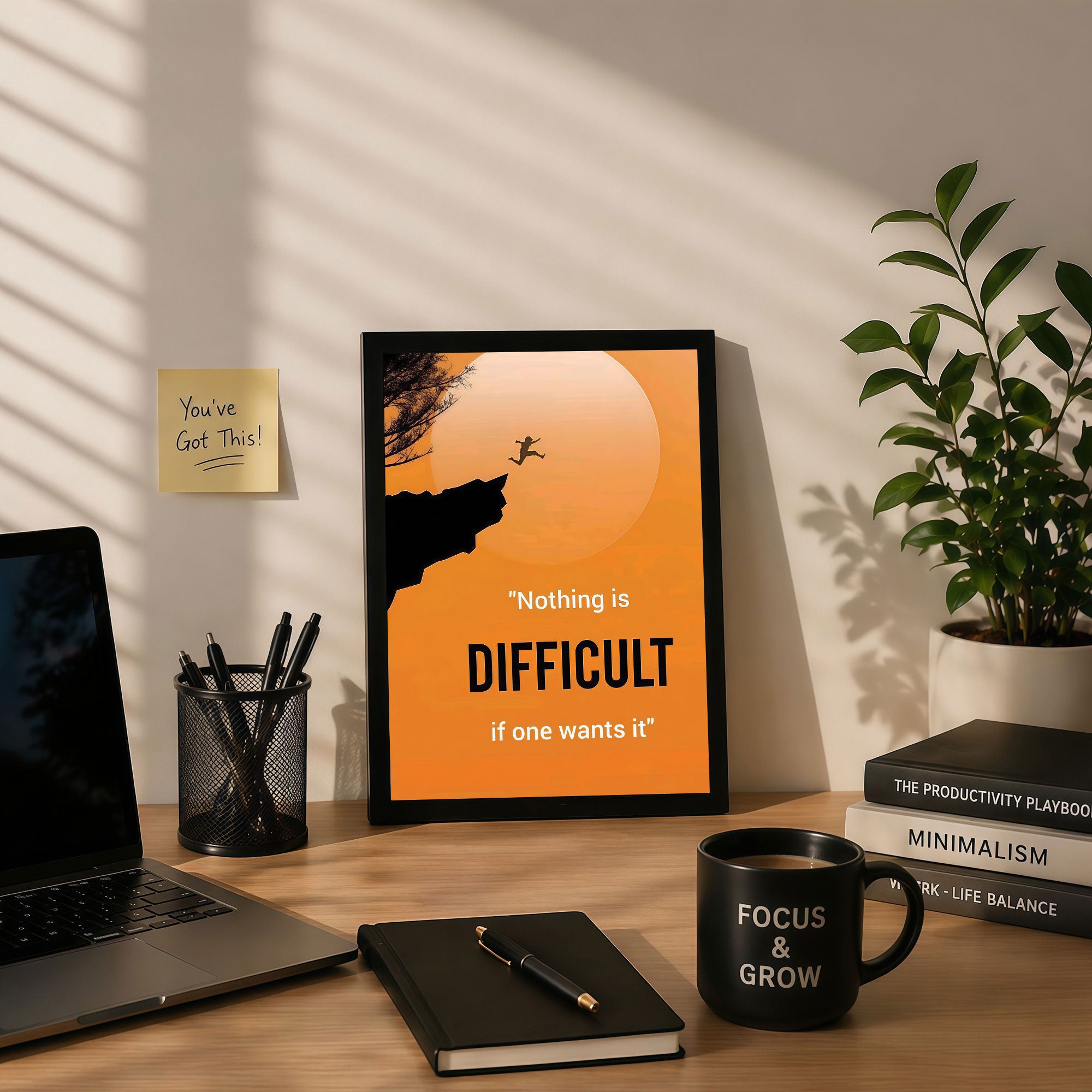 The Castle Decor Nothing Is Difficult Motivational Wall Art Frame | Inspirational Success Quote Decor for Office & Home