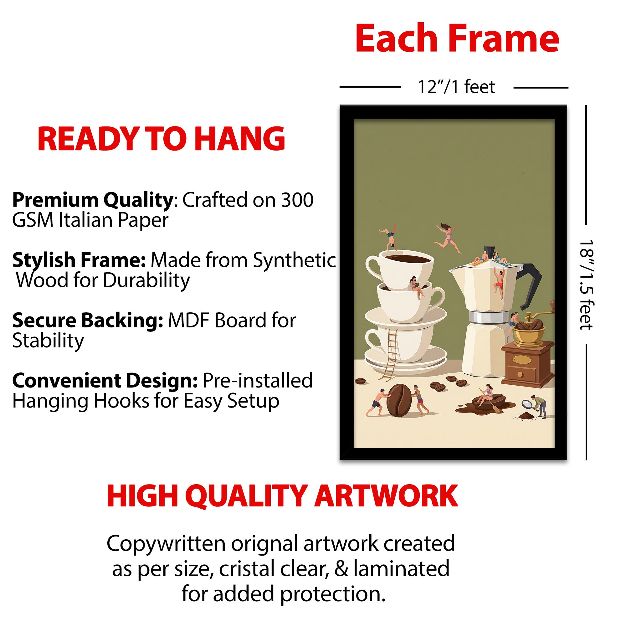 The Castle Decor Coffee Brewing Wall Art Frame | Kitchen Coffee Decor | Sparkle Finish MDF Painting with Premium Fiber Frame for Home, Café & Dining Area
