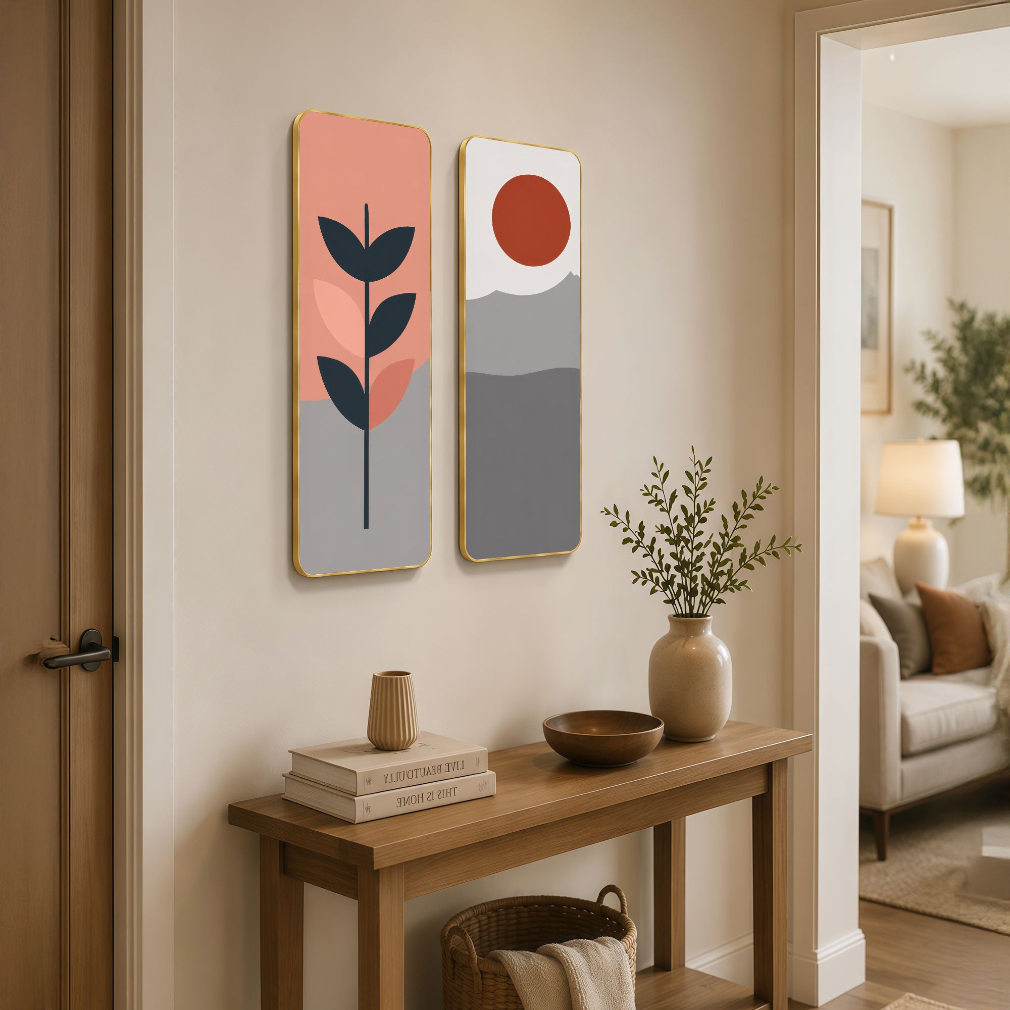 The Castle Decor Modern Home Decor Wall Art Set of 2 | Boho Minimalist Botanical Painting | Luxury Neutral Artwork for Bedroom