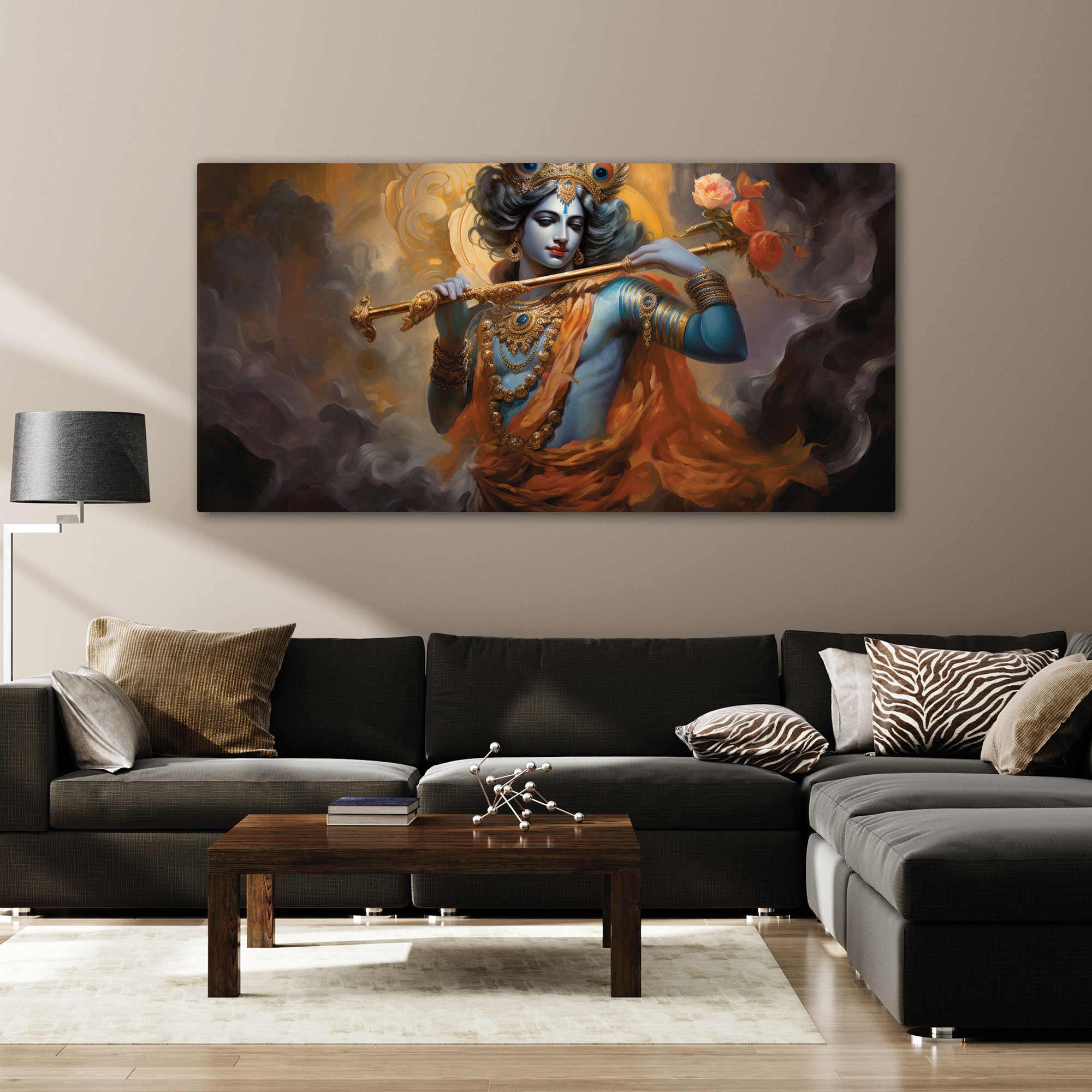 Beautiful krishna Canvas painting with frame Big Size Wall Art for living room,Bedroom,Drawing room,Hotels