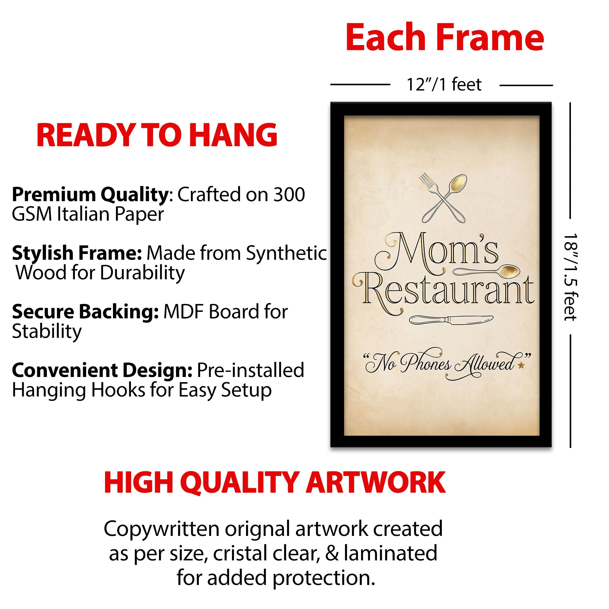 The Castle Decor Mom’s Restaurant Wall Art Frame | Kitchen Quote Wall Decor | Sparkle Finish MDF Painting with Premium Fiber Frame for Home Dining Area
