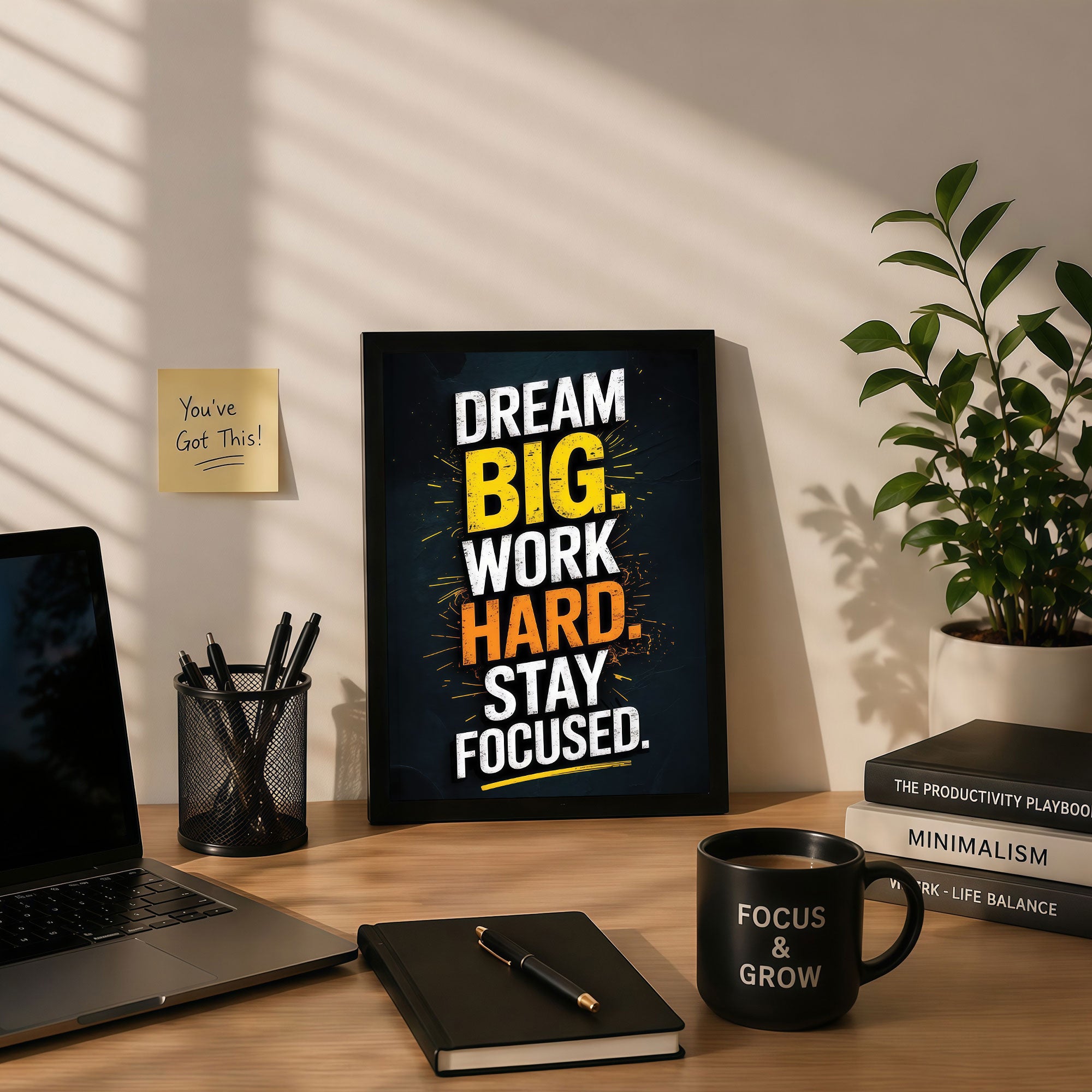 The Castle Decor Dream Big Work Hard Stay Focused Wall Art Frame | Motivational Quote Poster for Office, Study & Home Decor