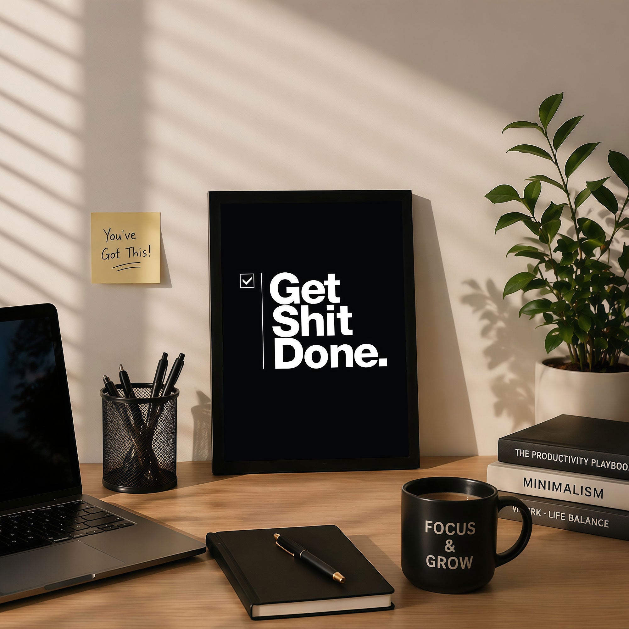 The Castle Decor Get Shit Done Wall Art Frame | Bold Motivational Quote Poster for Office, Startup Workspace & Study Room Decor