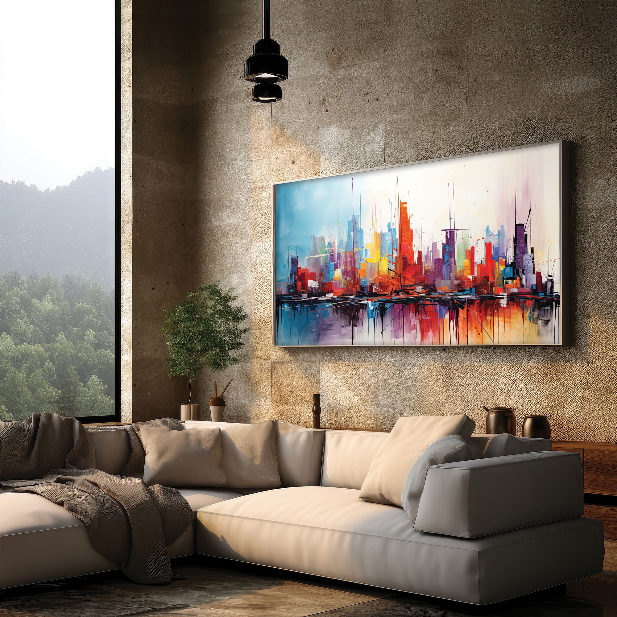 The Castle city Multi cloursAbstract Canvas painting with frame Big Size Wall Art for living room,Bedroom,Drawing room,Hotels