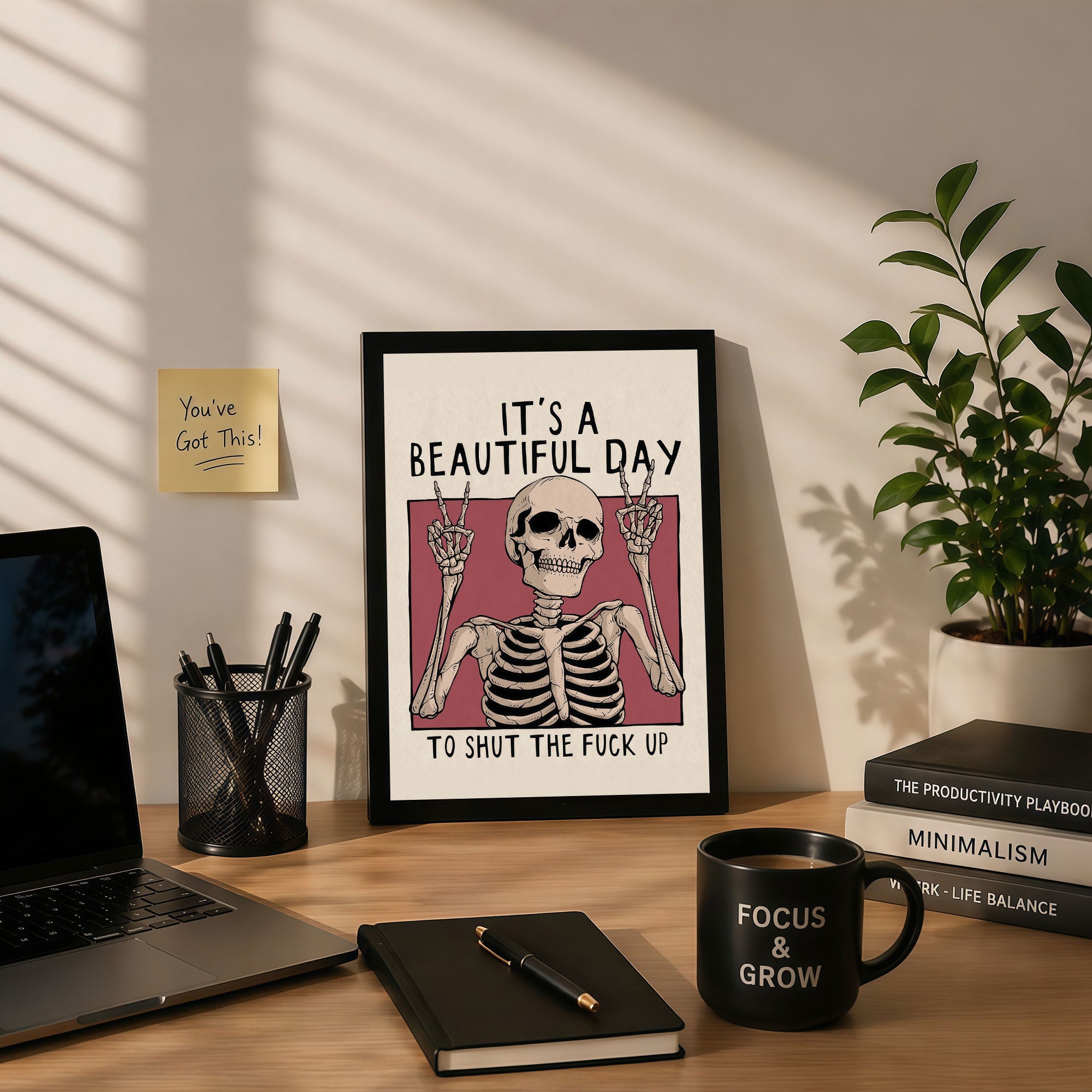The Castle Decor It’s A Beautiful Day Funny Skull Wall Art Frame | Bold Sarcastic Quote Decor for Room, Office & Gaming Setup