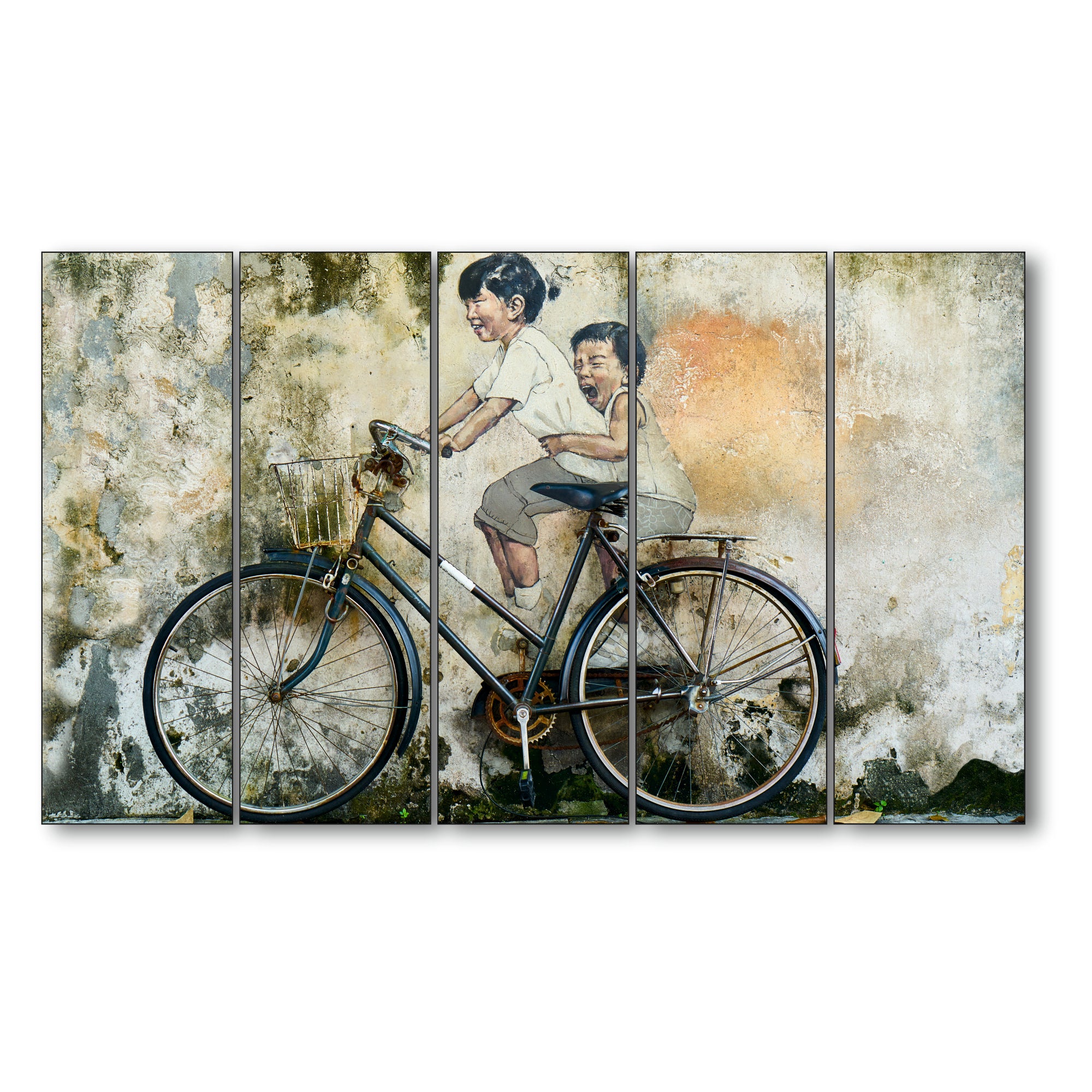 Beautiful Modern art riding bicycle Set of 5 Big Size Multiple Frames Wall Art Painting for living room,Bedroom,Drawing room,Hotels-Wooden Framed-Digital Painting