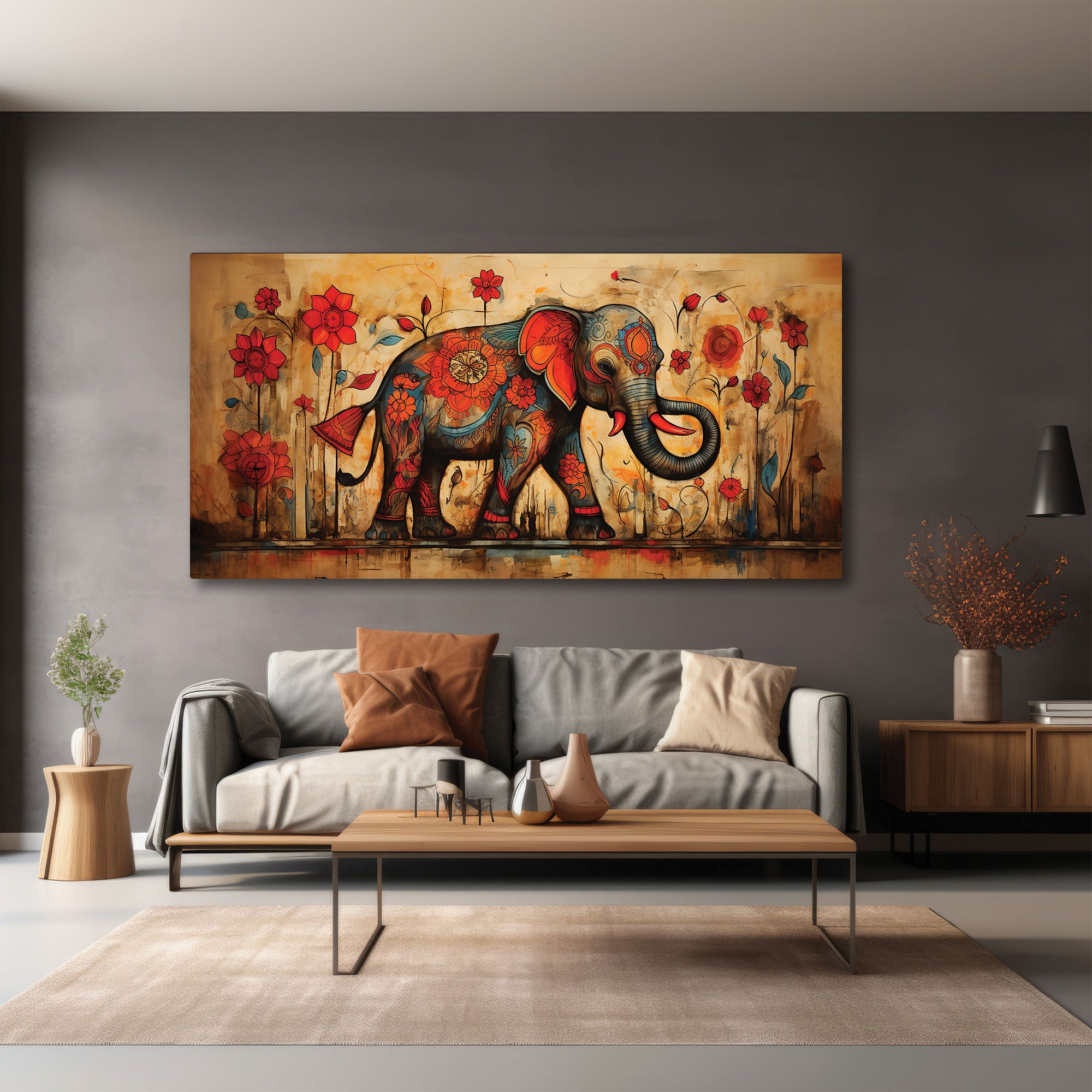 Elephant retro Canvas painting with frame Big Size Wall Art for living room,Bedroom,Drawing room,Hotels