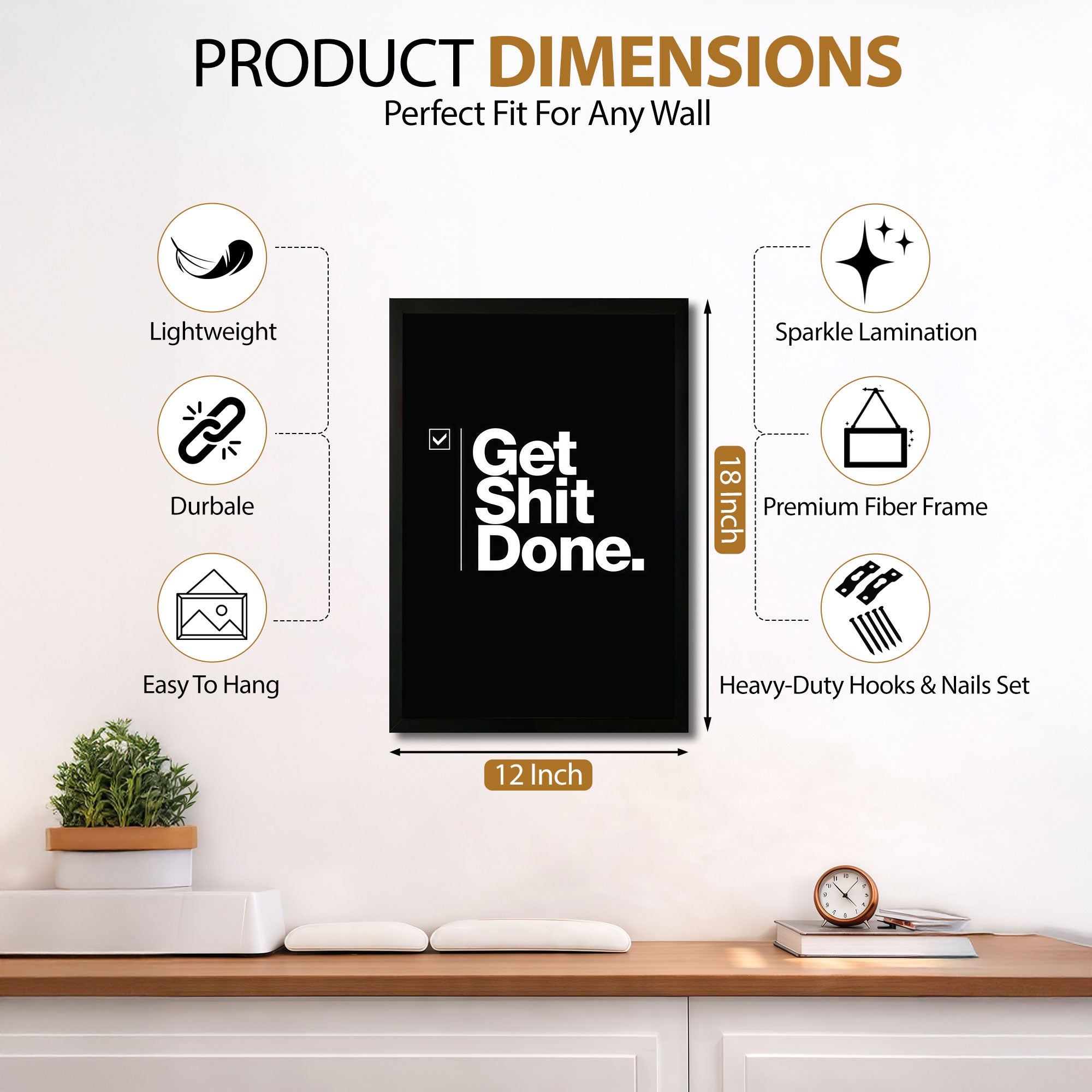 The Castle Decor Get Shit Done Wall Art Frame | Bold Motivational Quote Poster for Office, Startup Workspace & Study Room Decor