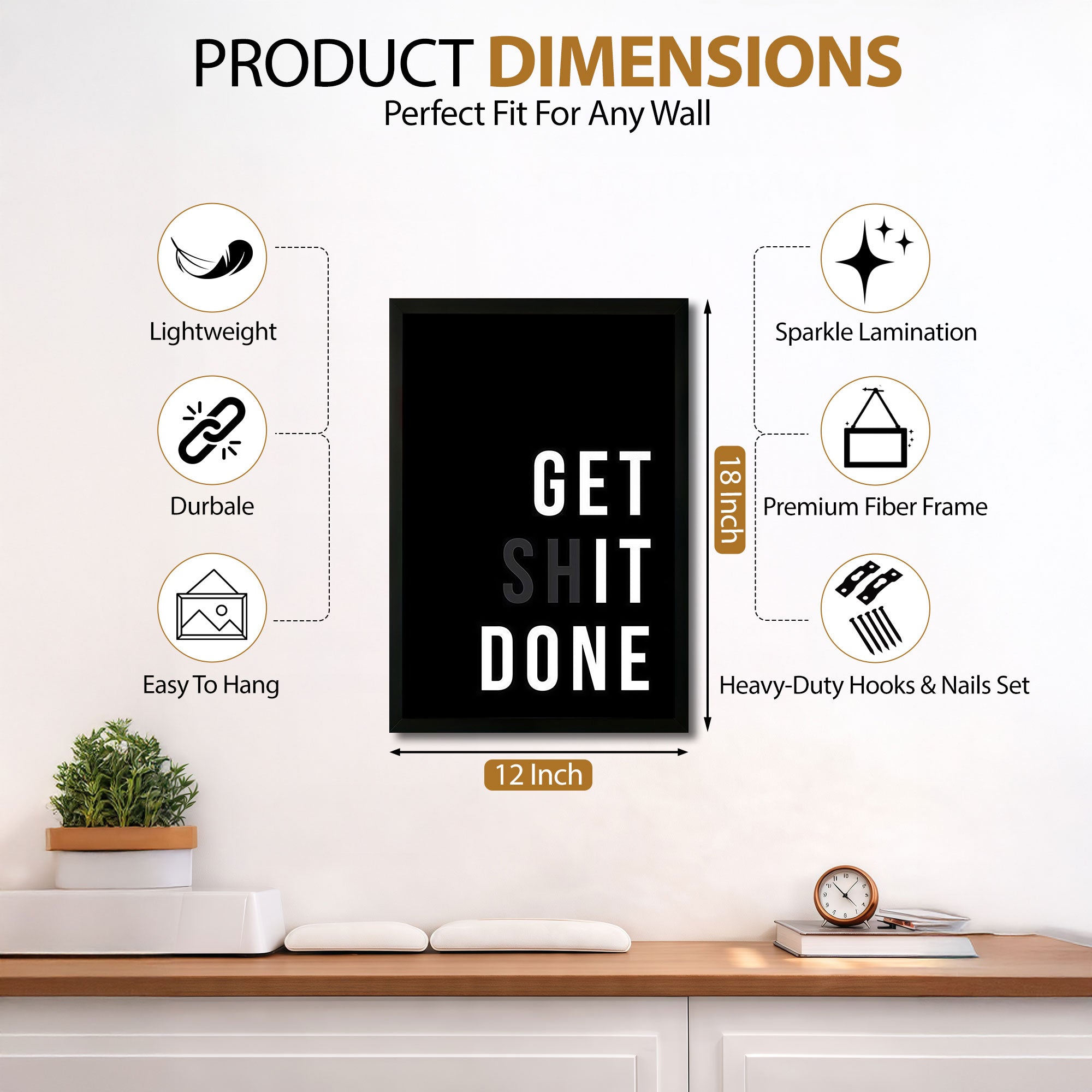 The Castle Decor Get Shit Done Motivational Wall Art Frame | Bold Typography Quote Poster for Office, Workspace & Home Decor