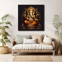 The Castle Decor Ganesh idol painting with frame Big Size Wall Art for living room,Bedroom,Drawing room,Hotels-Wooden Framed-Digital Painting