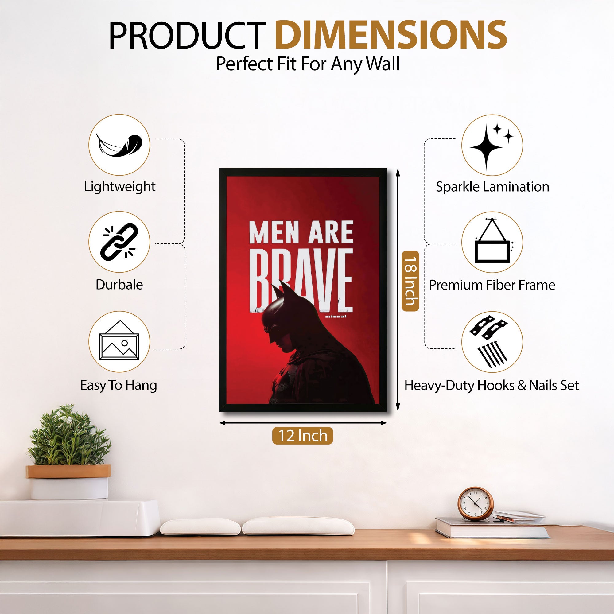 The Castle Decor Men Are Brave Wall Art Frame | Motivational Quote Decor for Home & Office