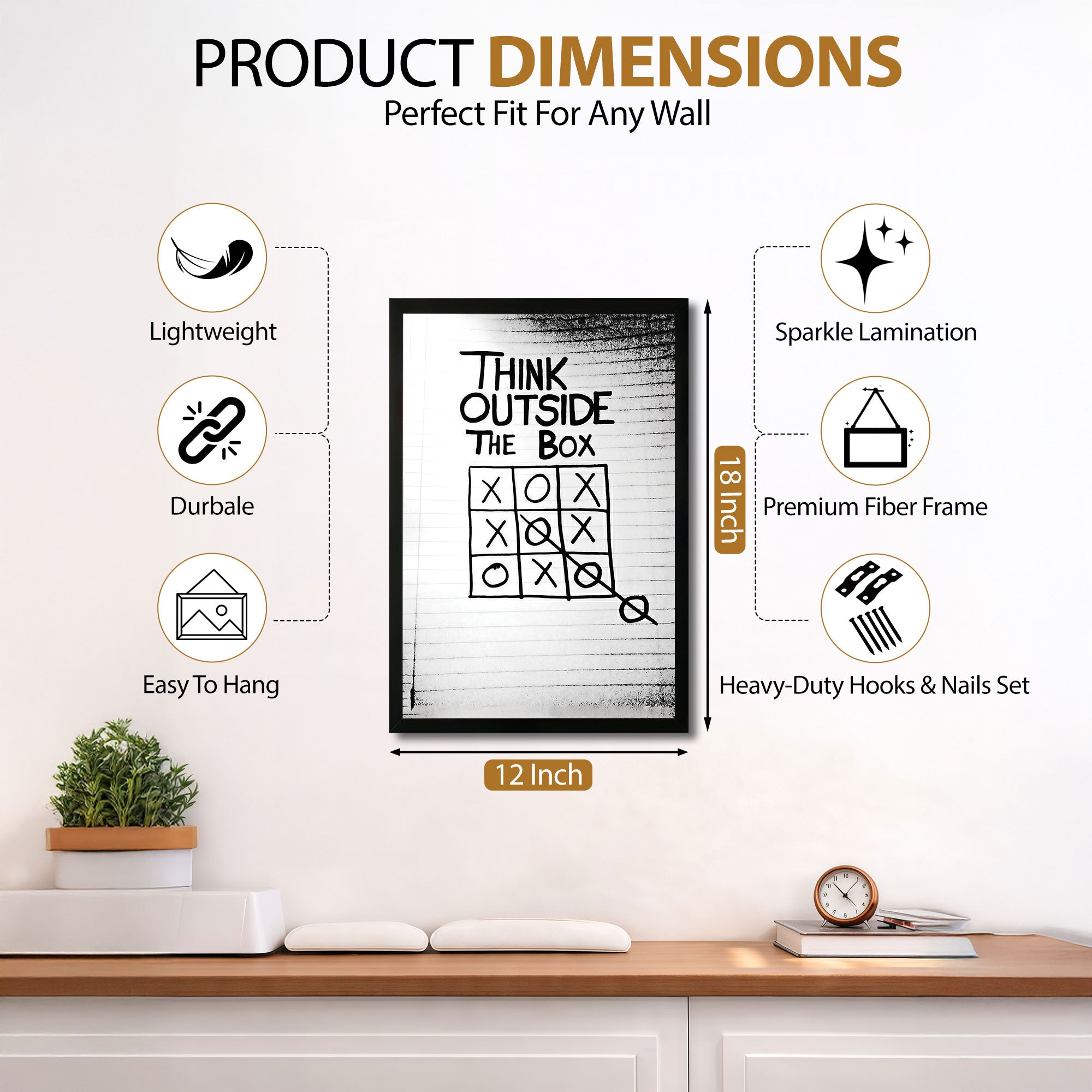 The Castle Decor Think Outside The Box Wall Art Frame | Creative Motivation Poster for Office, Startup Workspace, Study Room | Black White Minimal Design HD Print
