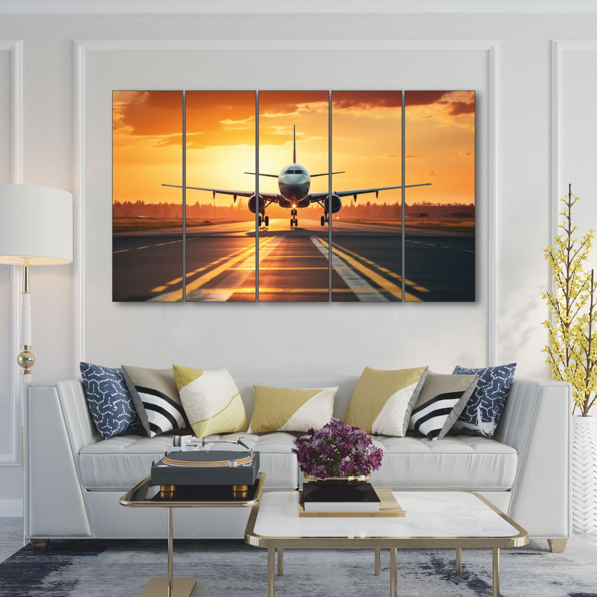 Aviation art Set of 5 Big Size Multiple Frames Wall Art Painting for living room,Bedroom,Drawing room,Hotels-Wooden Framed-Digital Painting