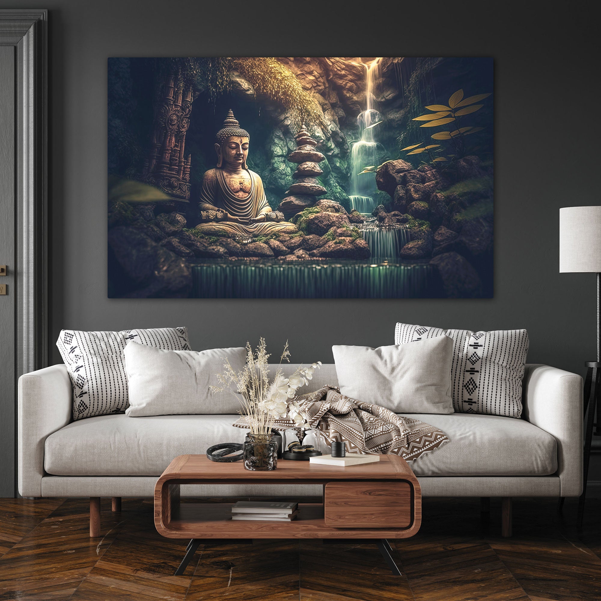 Lord budha Canvas painting with frame Big Size Wall Art for living room,Bedroom,Drawing room,Hotels