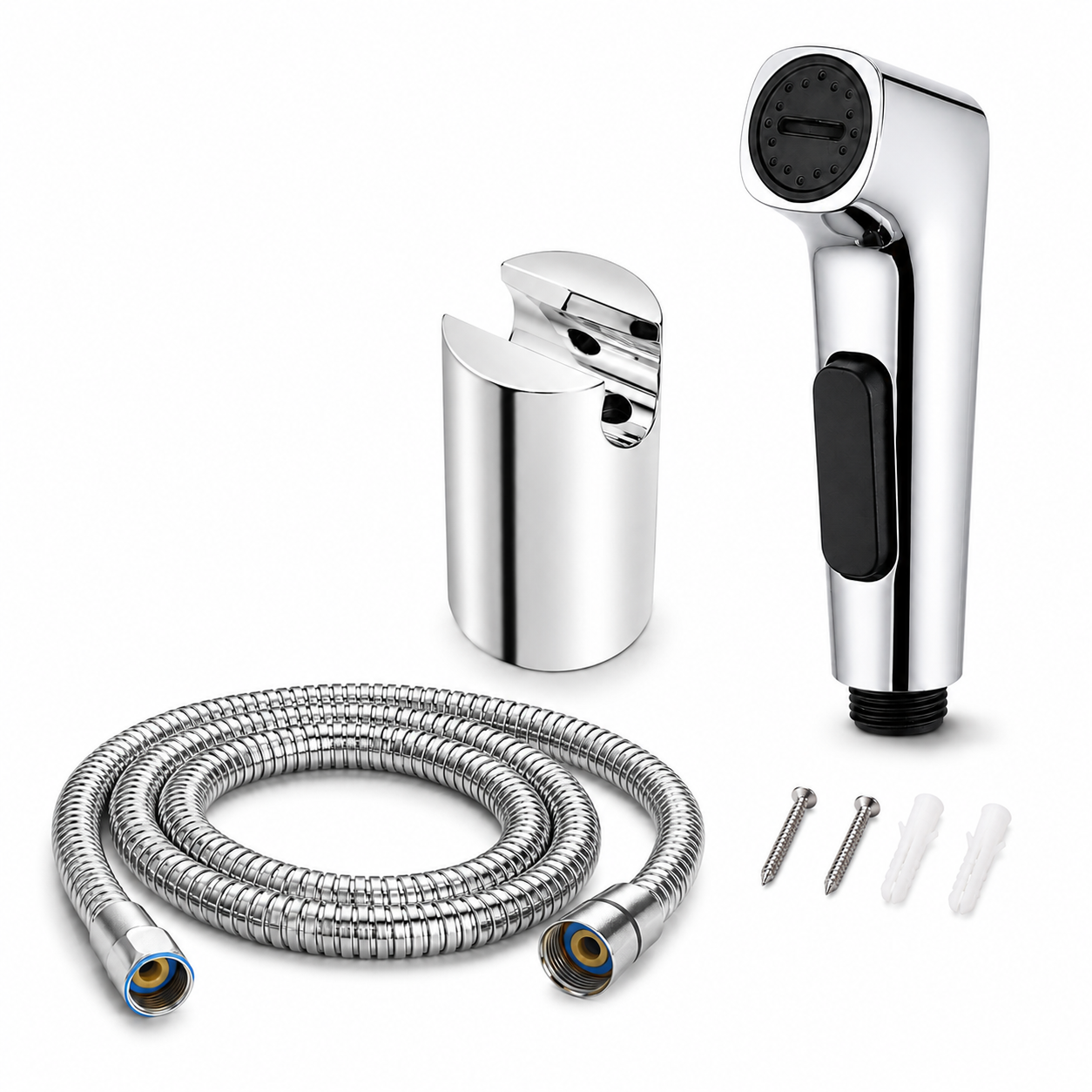 The Castle Decor Health Faucet Set with SS Hose for Toilet & Bathroom, Handheld Bidet Sprayer, Chrome Finish, Press Trigger, Wall Holder & G1/2 Connection
