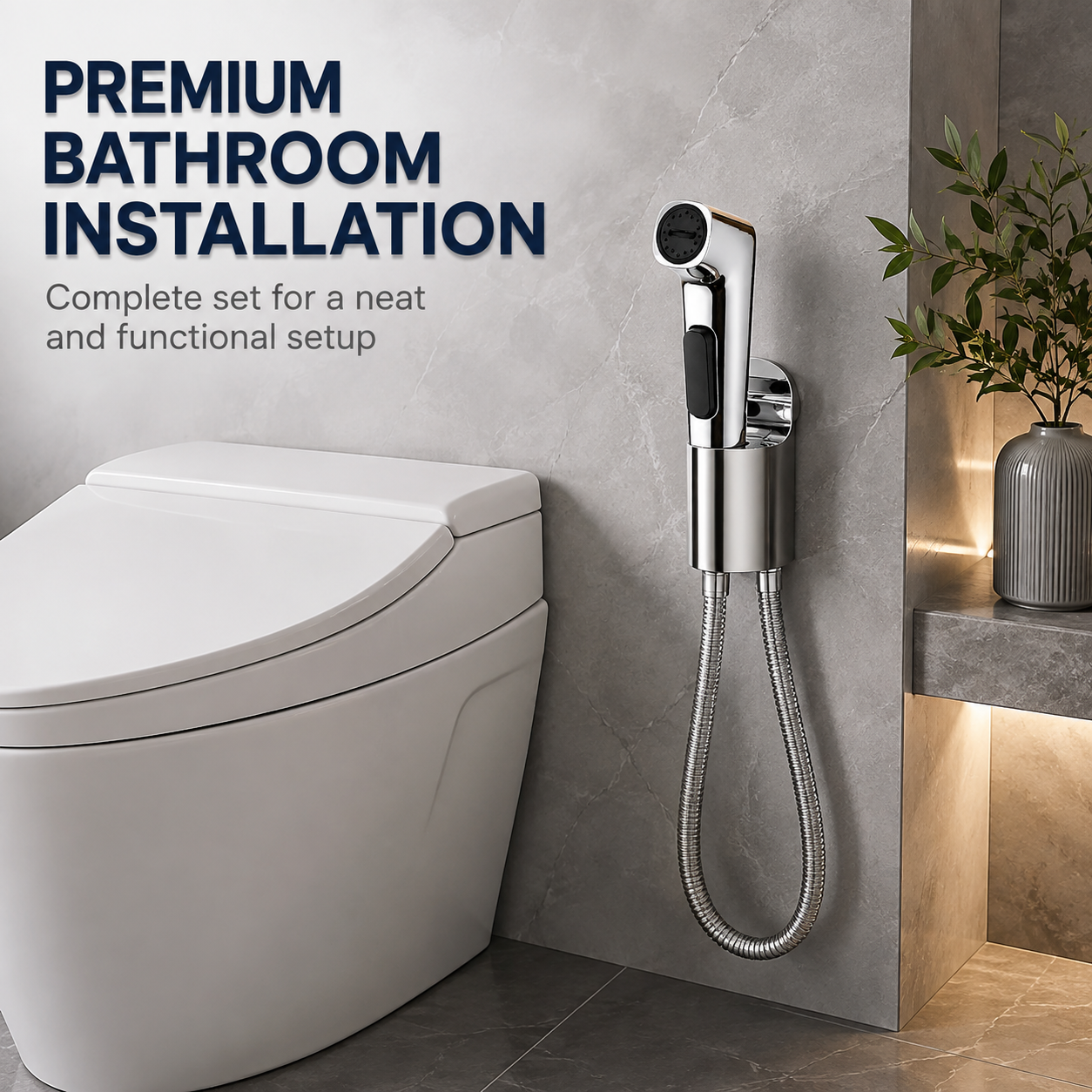 The Castle Decor Health Faucet Set with SS Hose for Toilet & Bathroom, Handheld Bidet Sprayer, Chrome Finish, Press Trigger, Wall Holder & G1/2 Connection